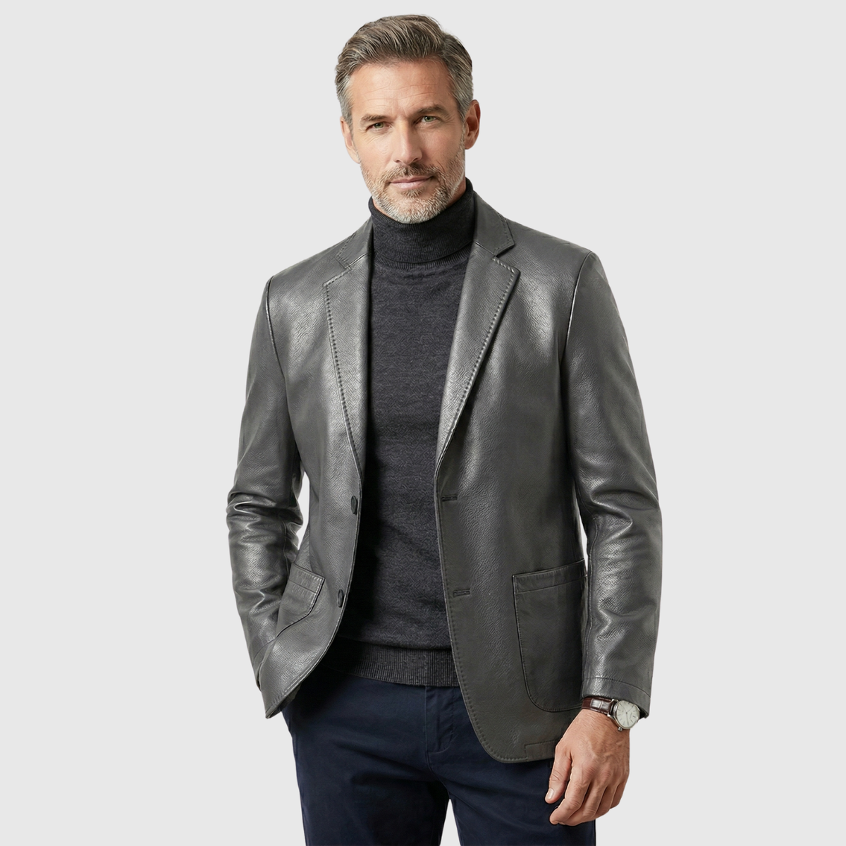 Veste cuir homme agneau style blazer fermeture boutonnée coupe ajustée