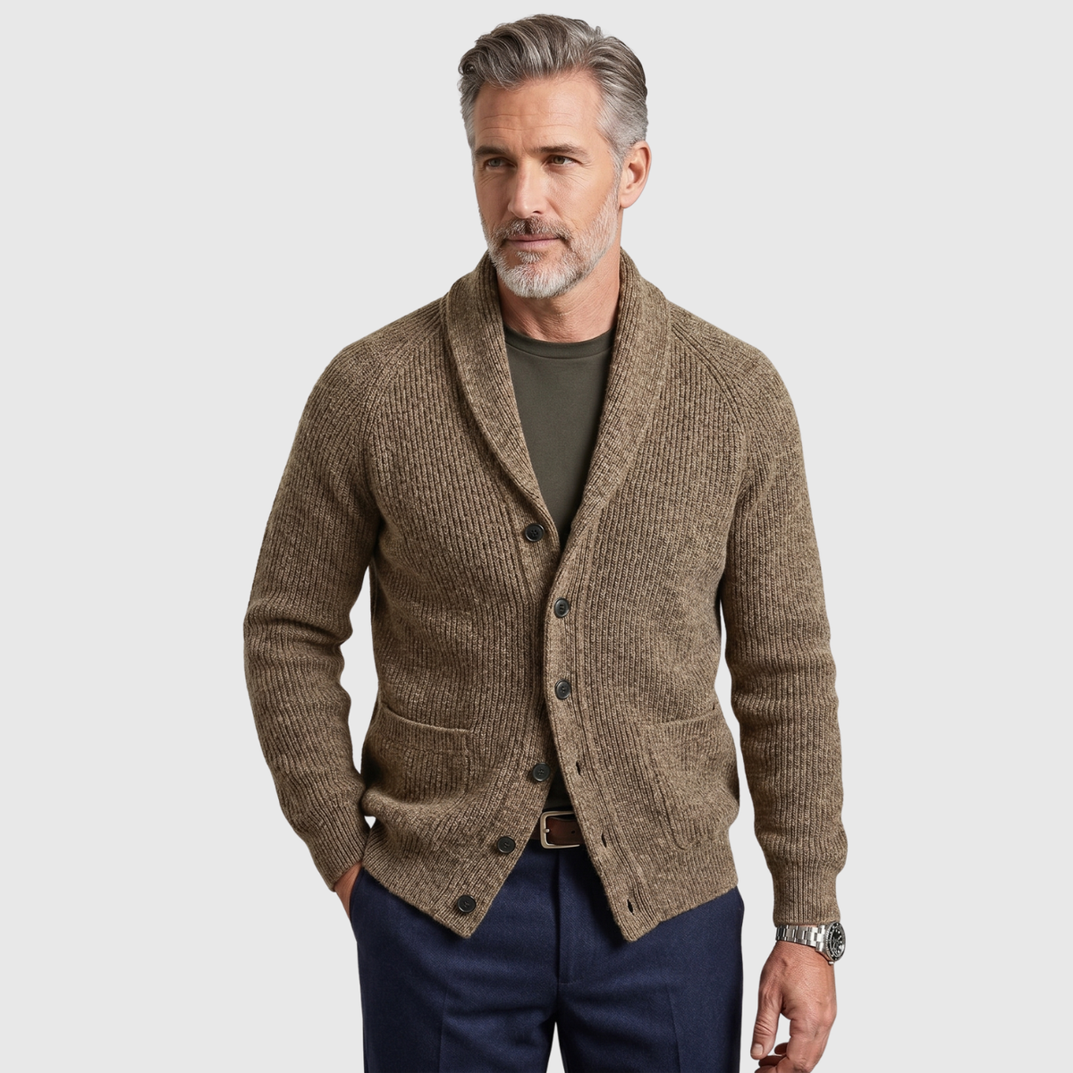 Gilet homme laine col V boutonné manches longues coupe droite