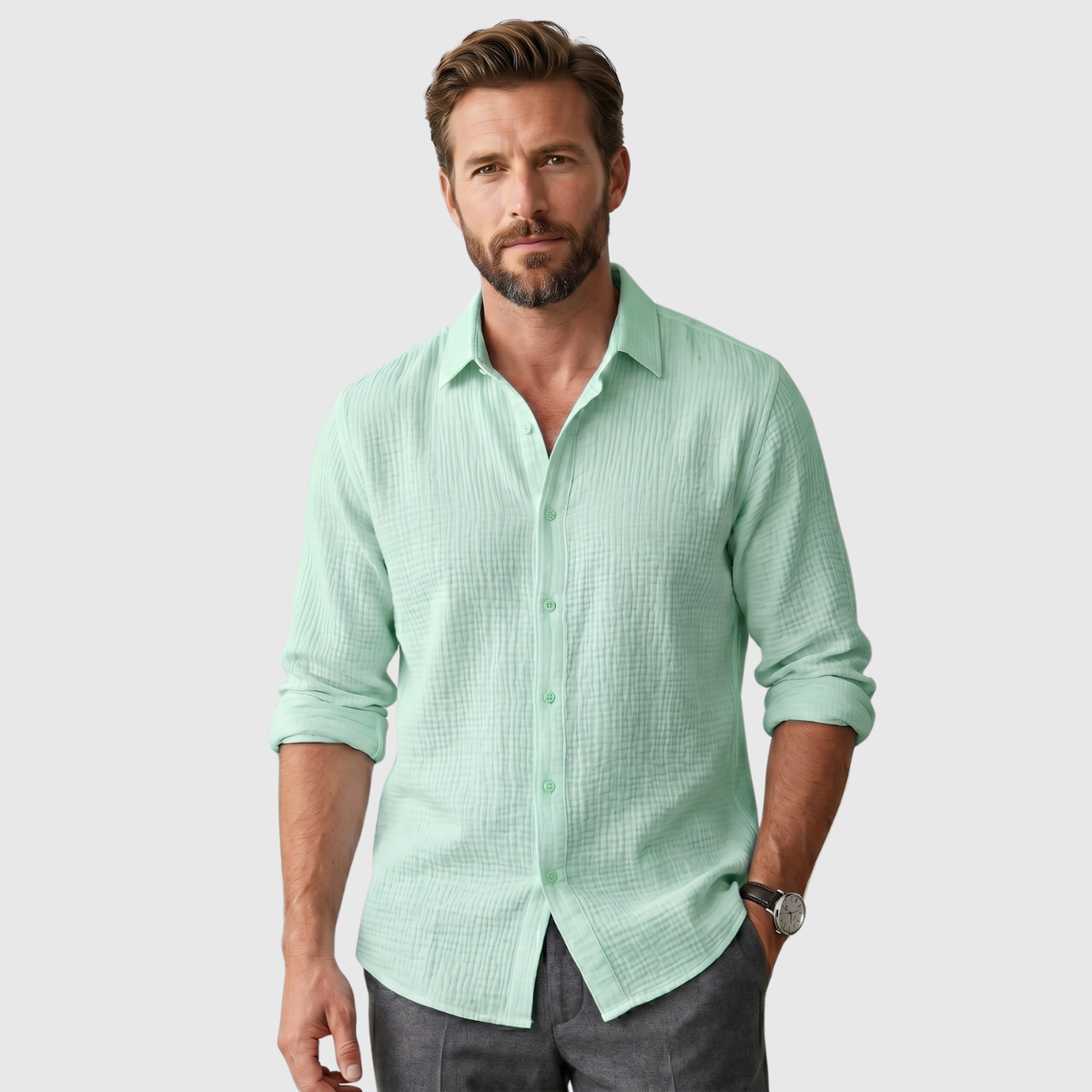 Chemise homme manches longues boutonnée coupe décontractée col classique