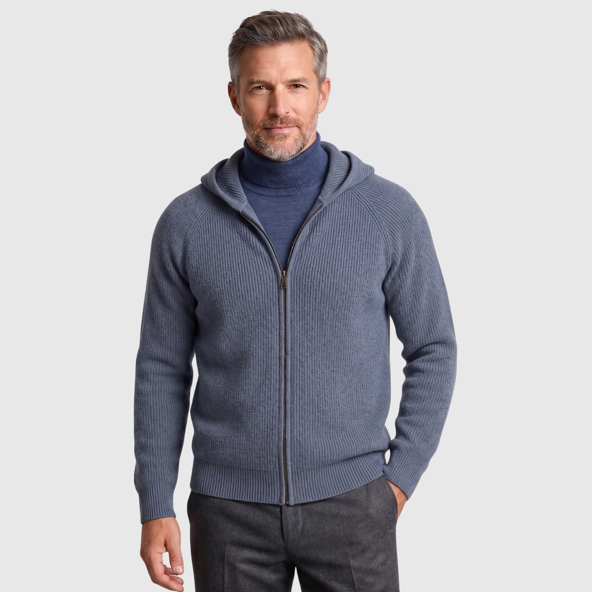 Gilet homme laine mérinos à capuche maille épaisse fermeture zippée
