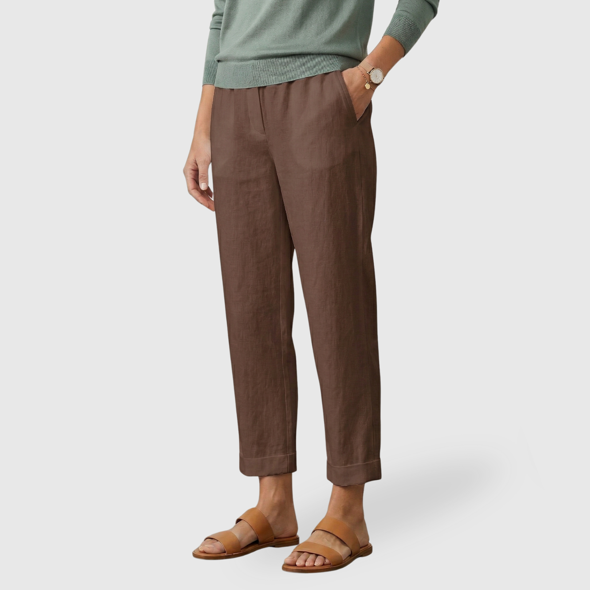 Pantalon femme fluide taille élastique coupe ample jambes larges été léger