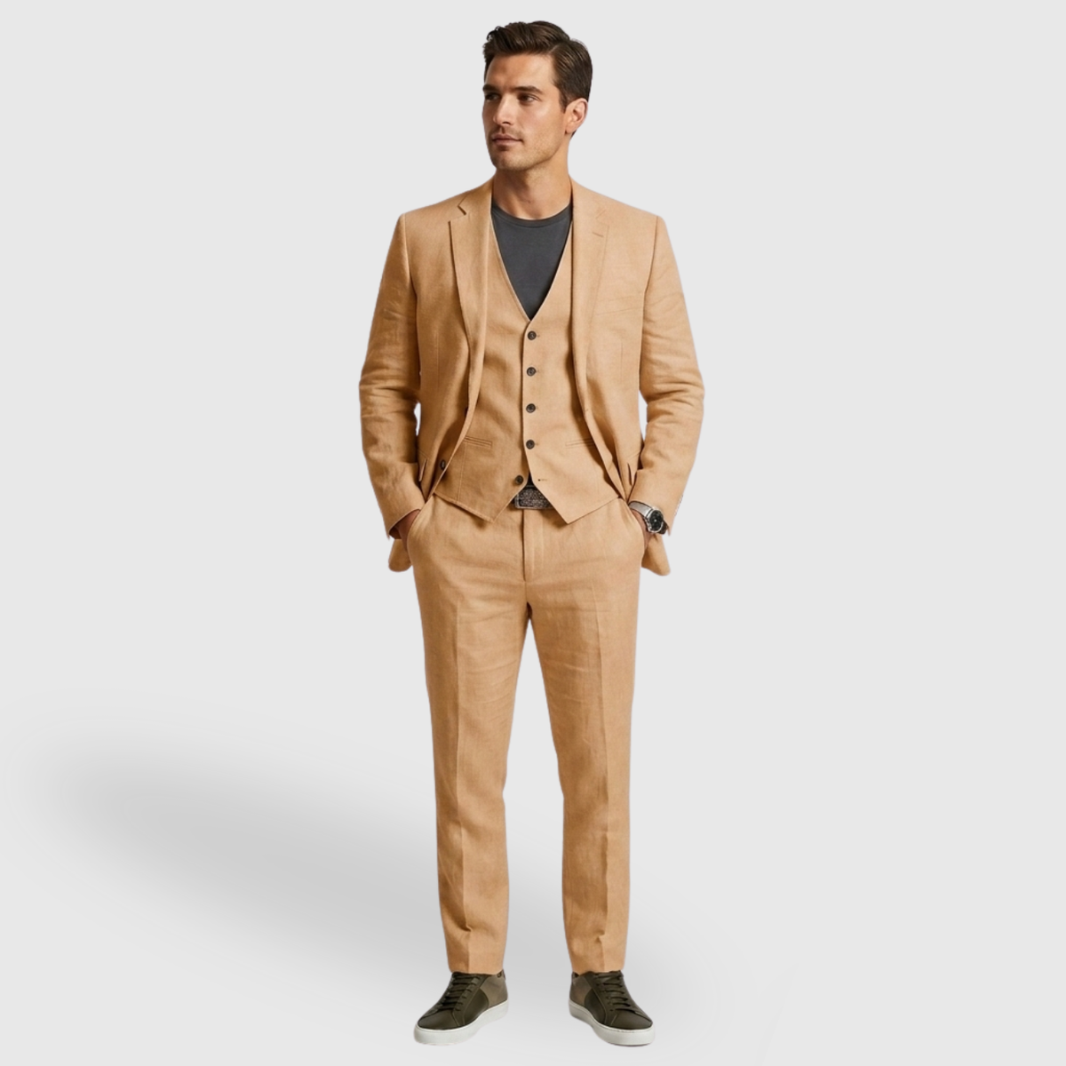 Costume homme trois pièces coupe ajustée veste gilet pantalon