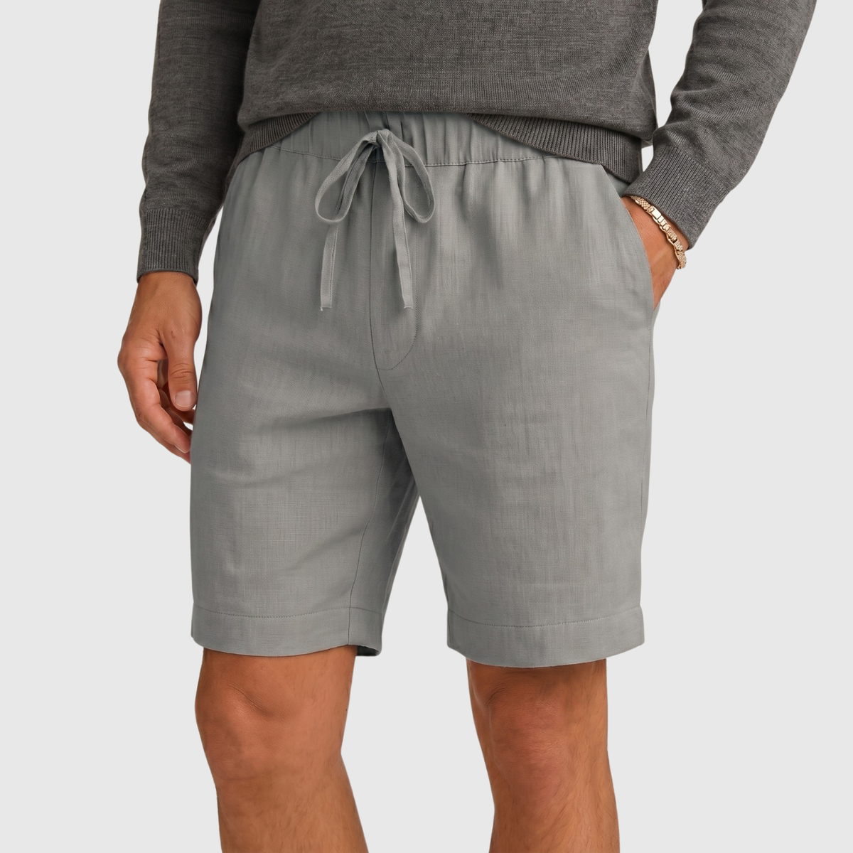 Short homme lin taille élastique cordon