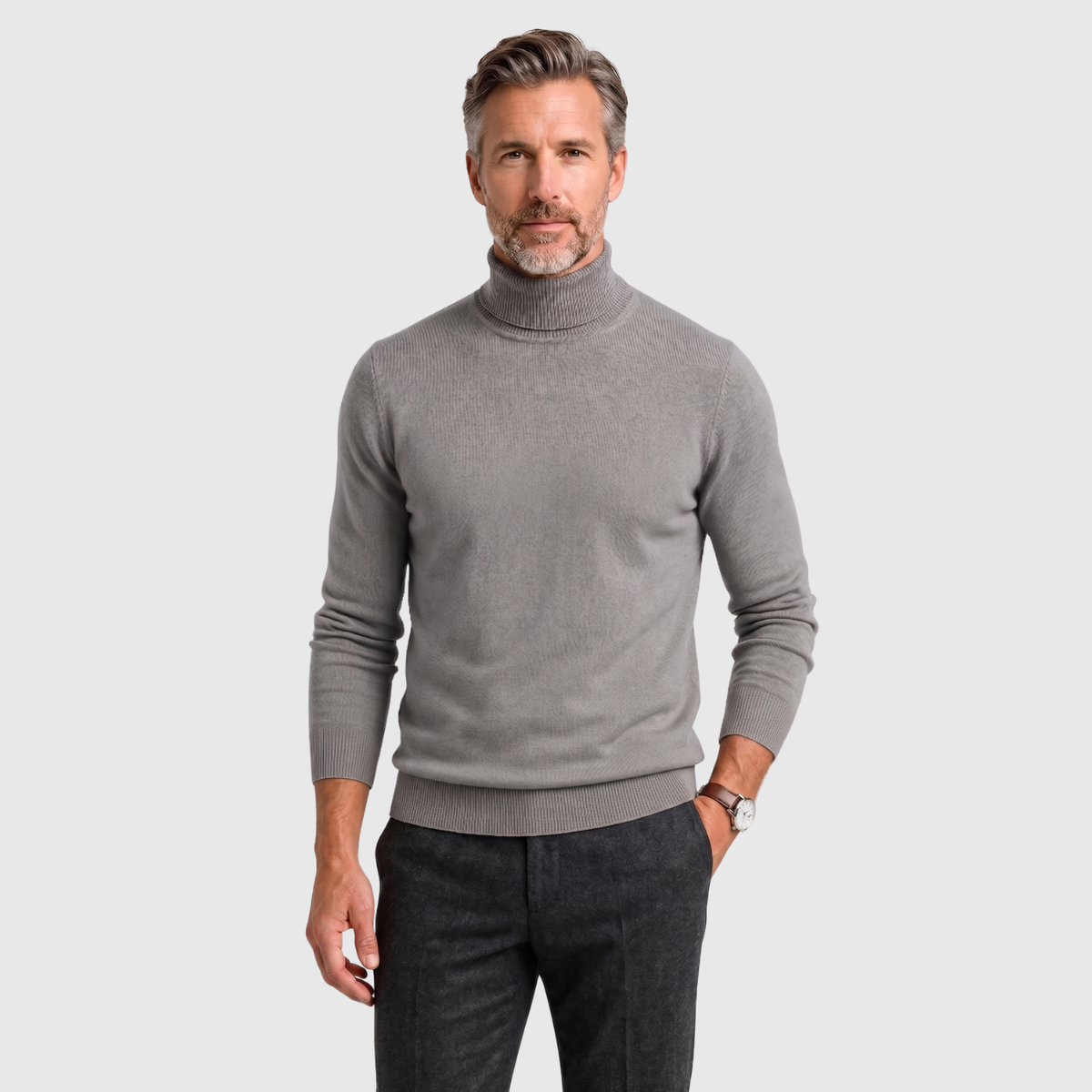 Pull col roulé homme laine vierge manches longues coupe ajustée