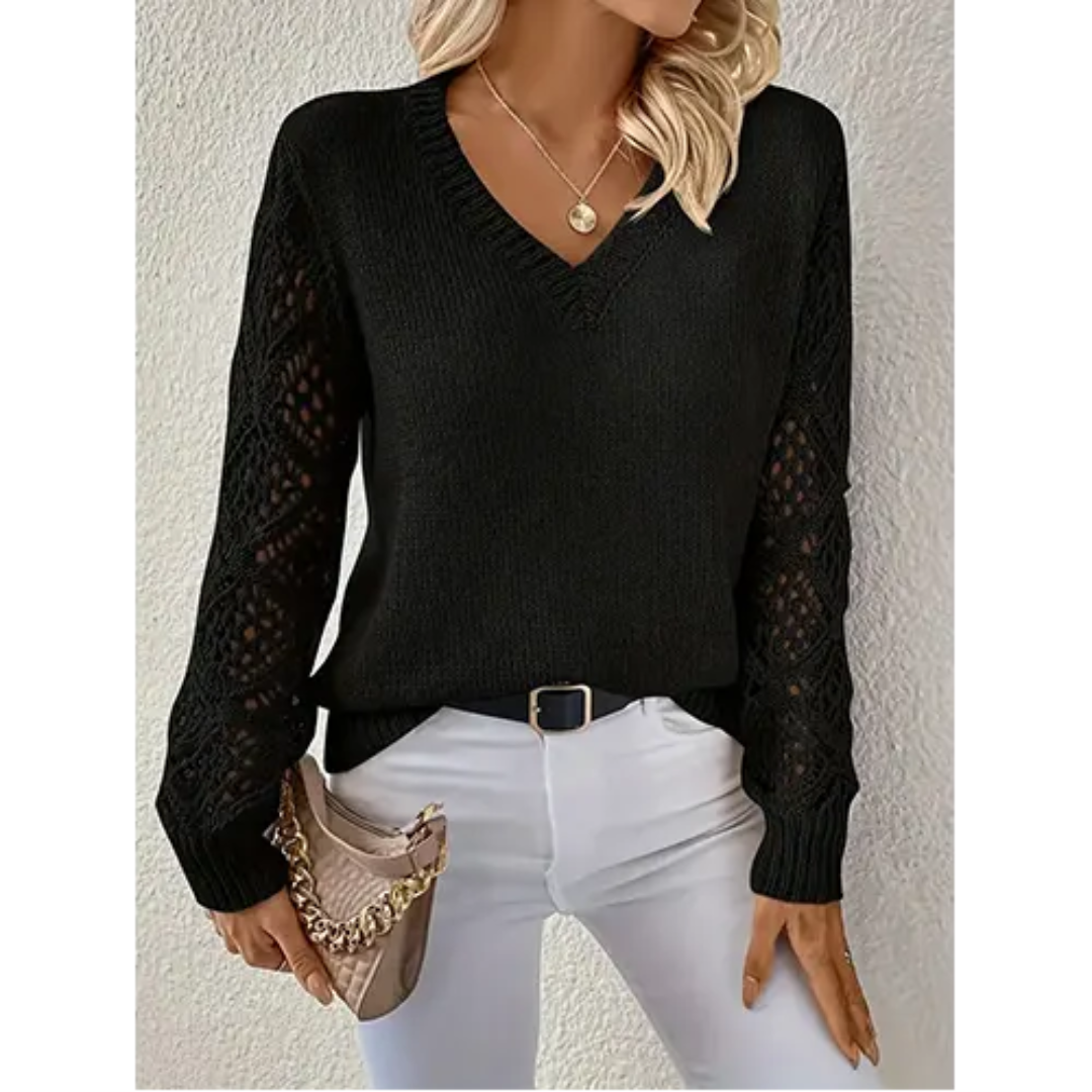 Pull Col en V Manches Longues Maille Douce pour Femme
