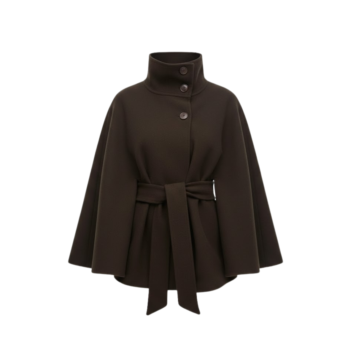 Manteau cape femme structuré ceinture col montant élégant