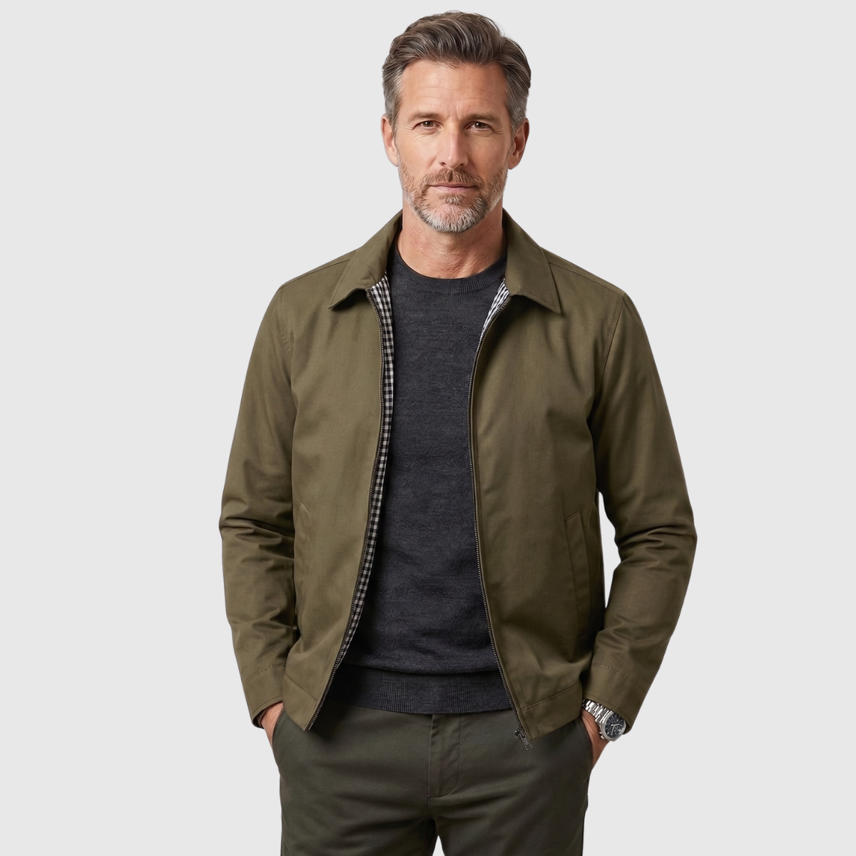 Veste homme doublée fermeture zippée col chemise coupe droite