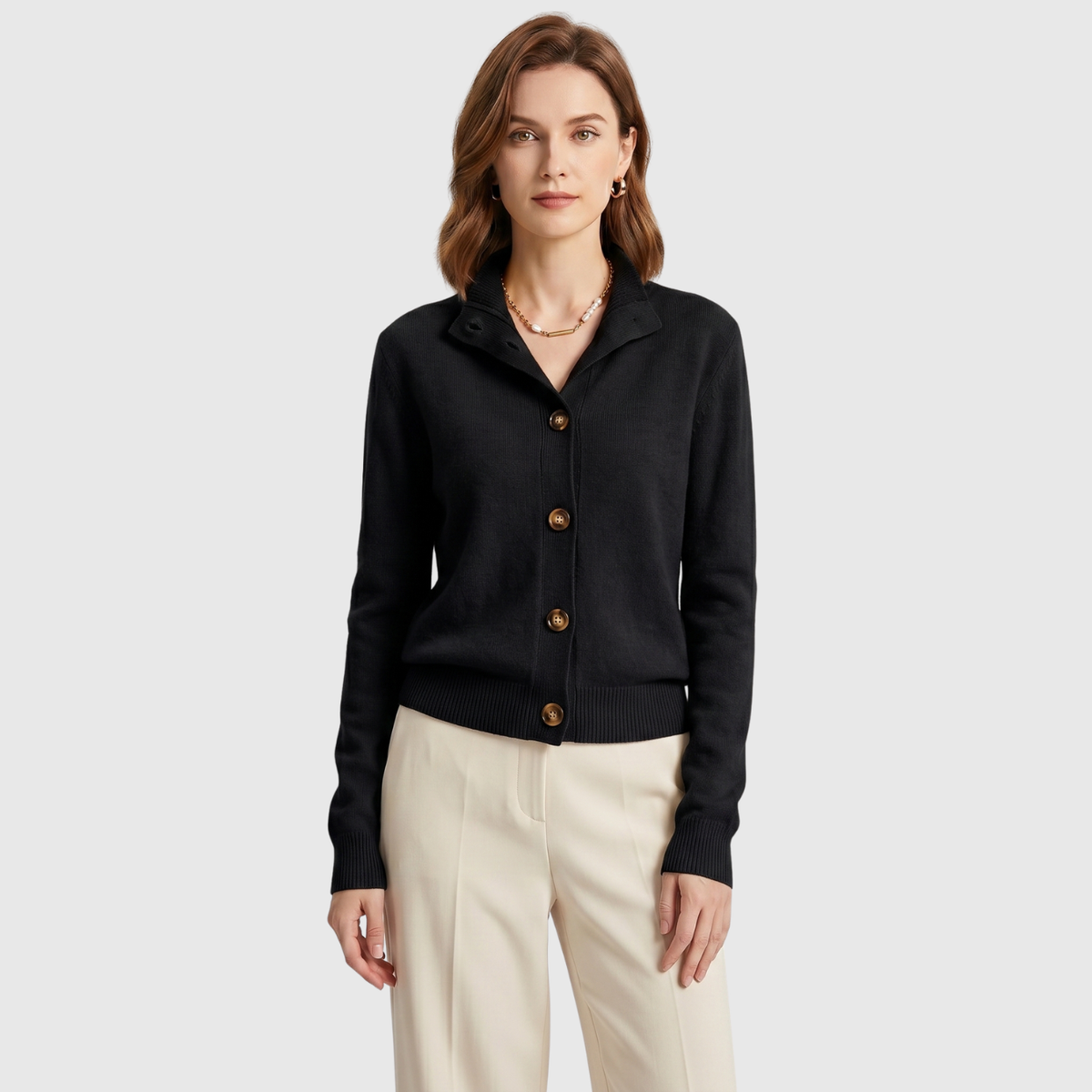 Gilet femme cachemire boutonné col polo manches longues coupe droite
