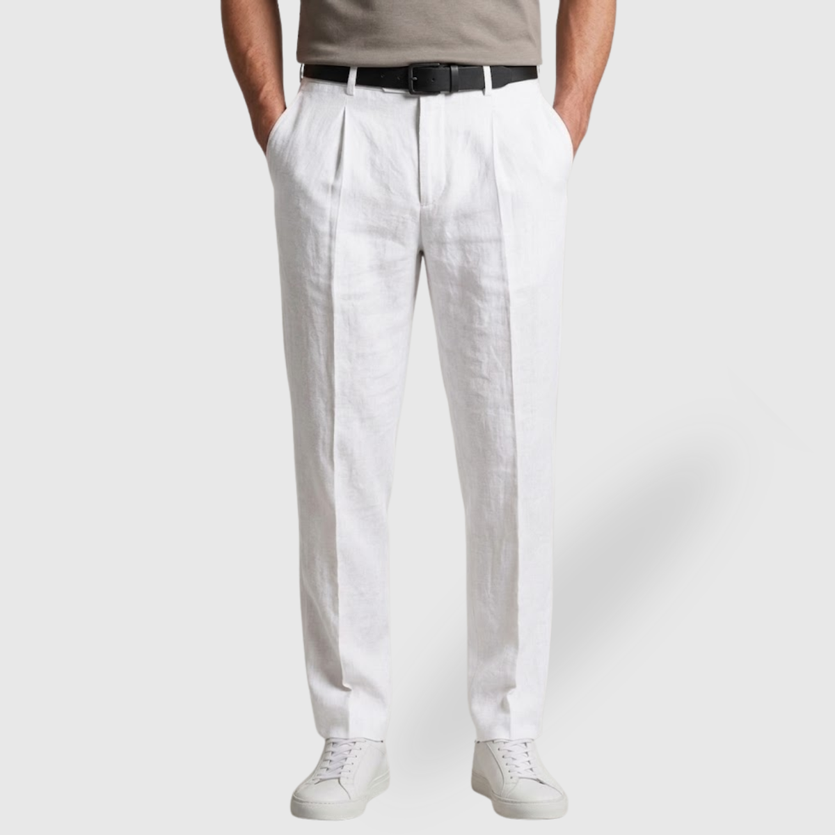 Pantalon en lin homme coupe droite taille élastique cordon ajustable