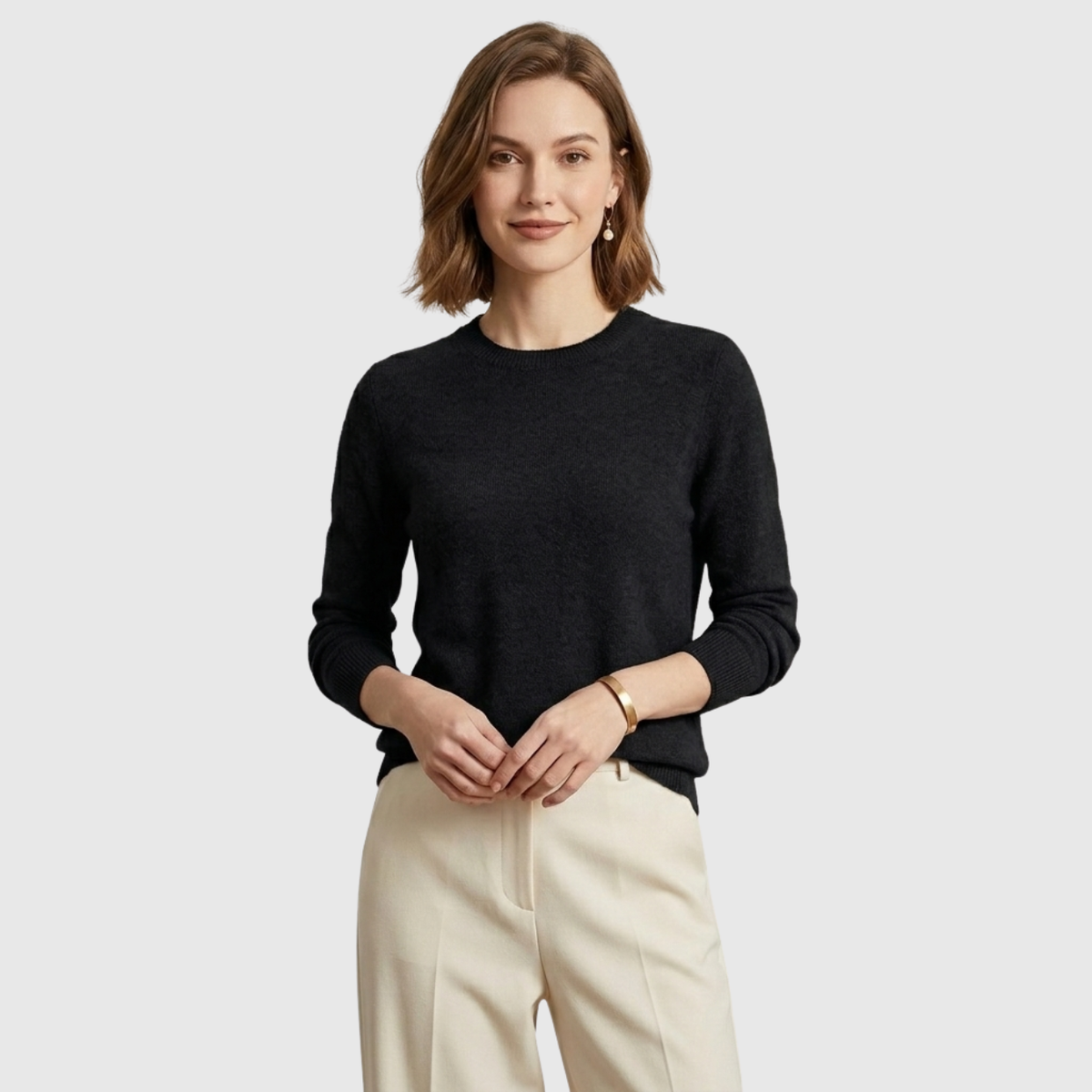 Pull femme cachemire col rond manches longues coupe droite