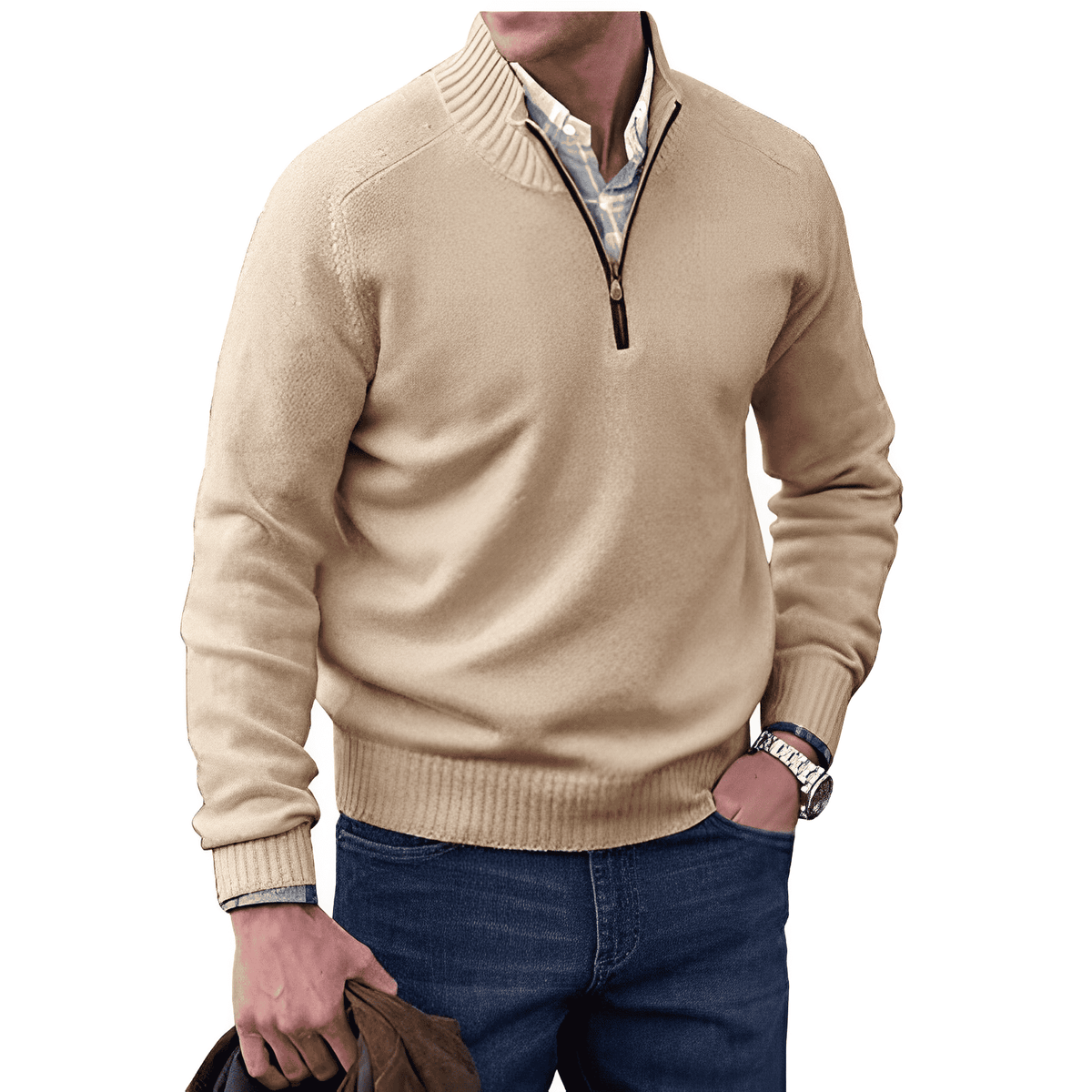Men’s soft, warm, elegant casual cashmere zip-up sweater