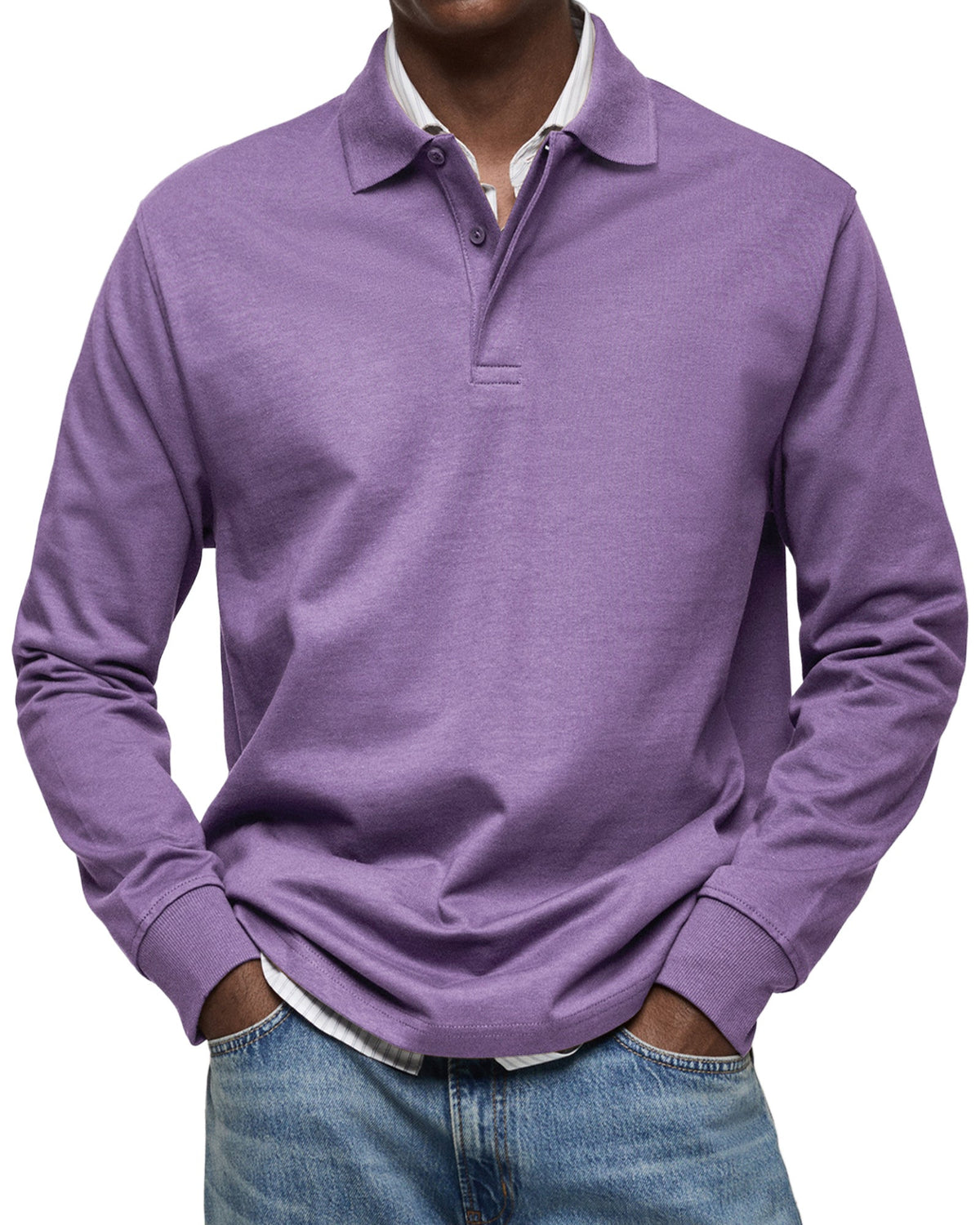 Polo homme luxe manches longues coupe ajustée style soigné