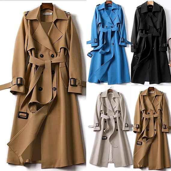 Trench-coat femme long double boutonnage coupe structurée