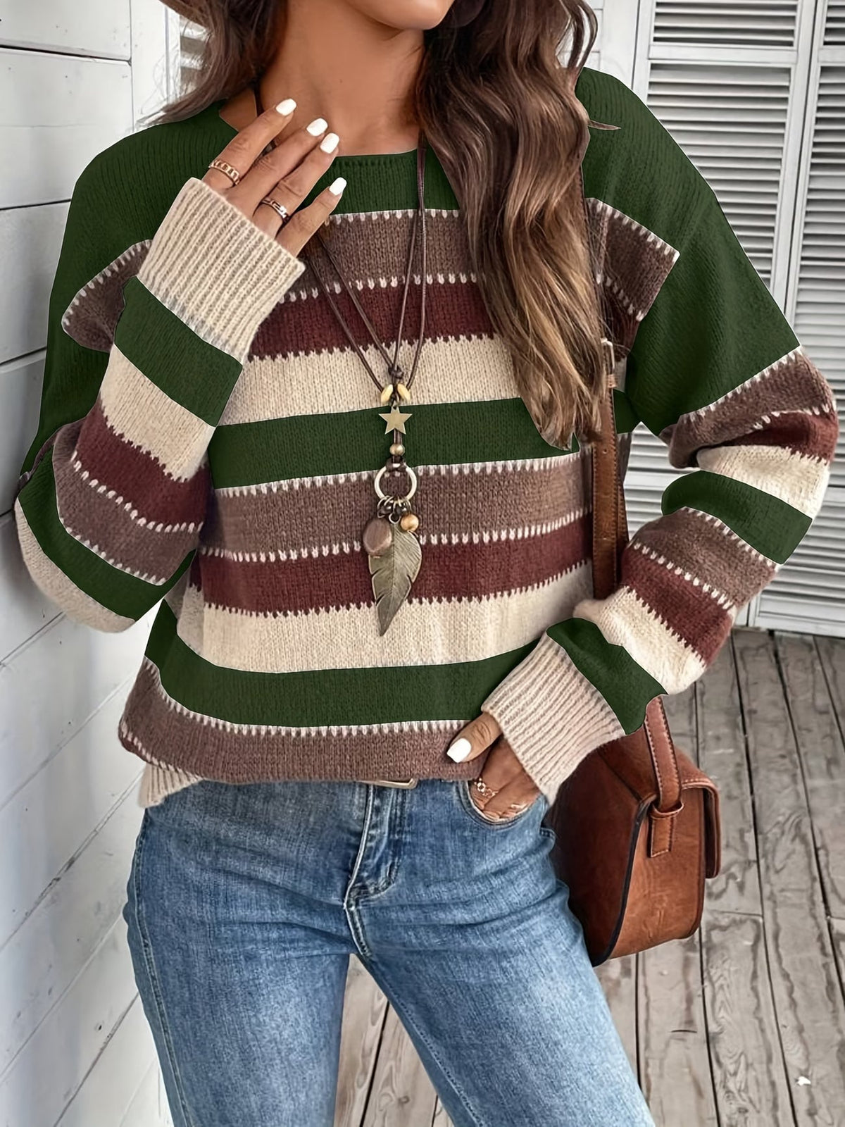 Jersey de mujer de punto a rayas, cuello redondo, clásico y atemporal