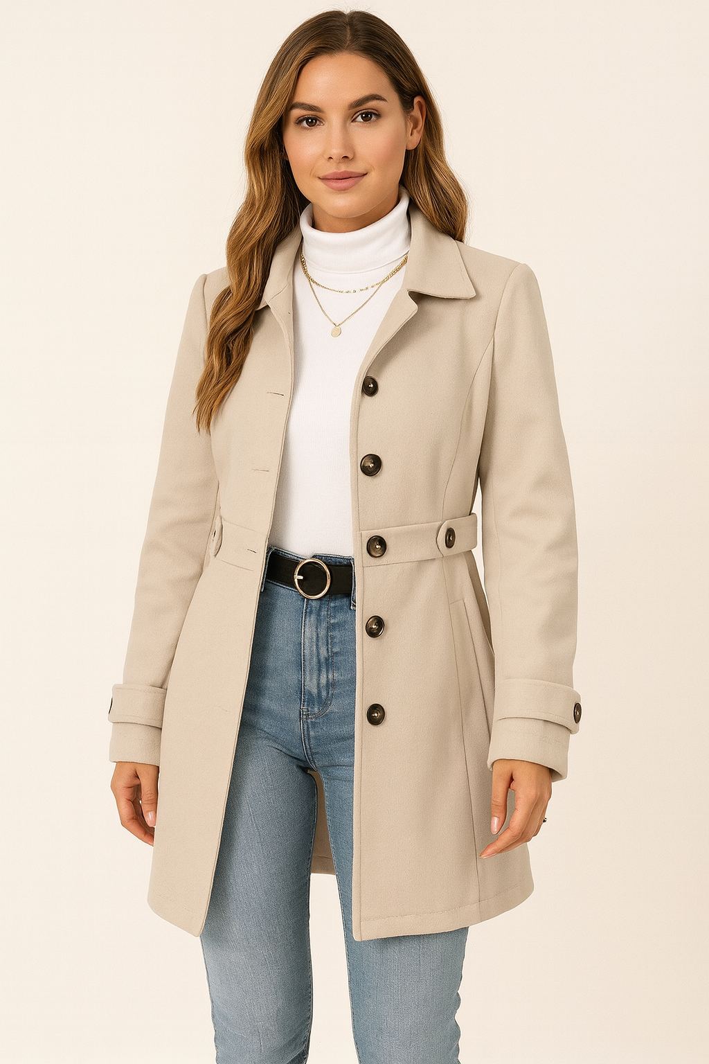 Gabardina de otoño para mujer, con cinturón ajustable y corte entallado