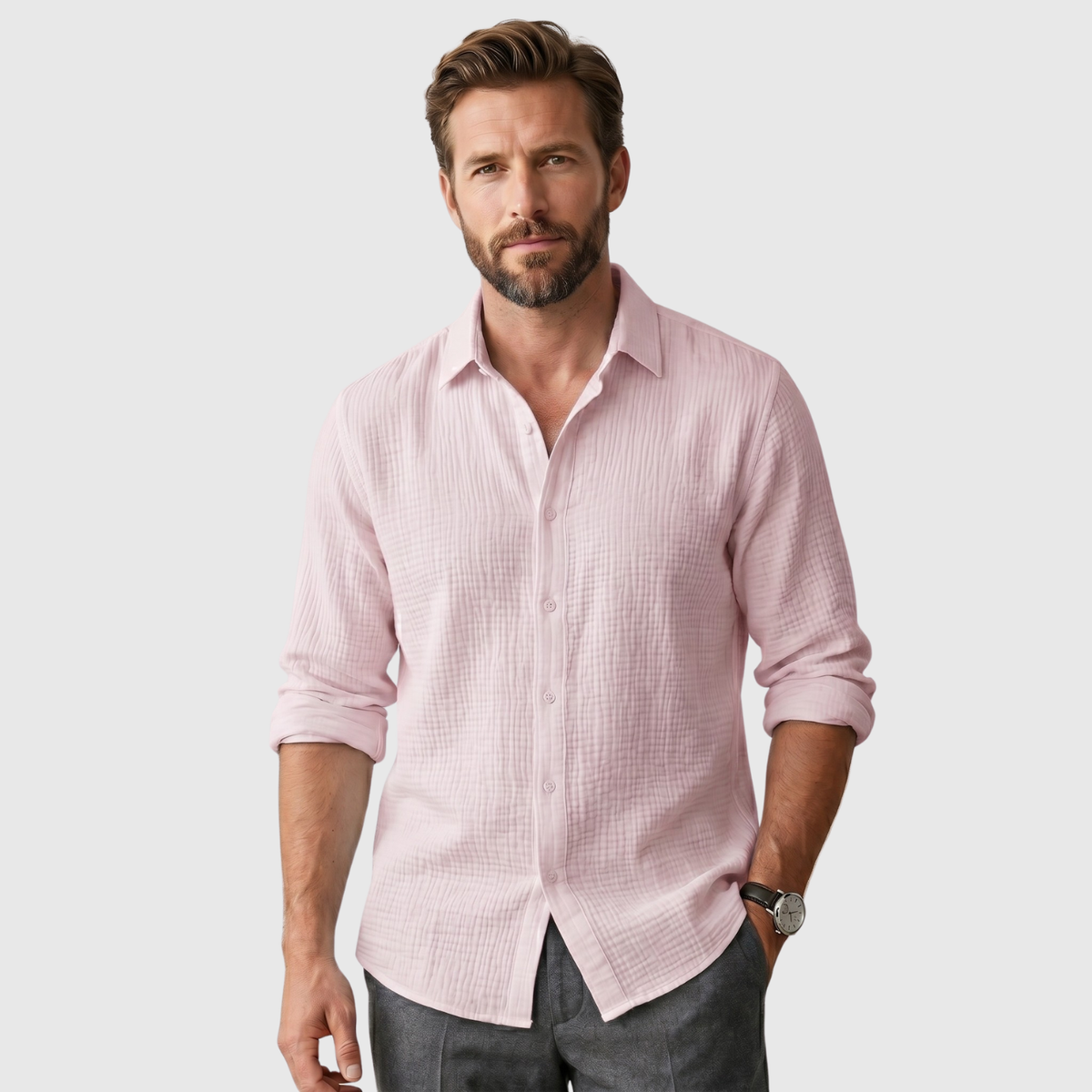 Chemise homme manches longues boutonnée coupe décontractée col classique