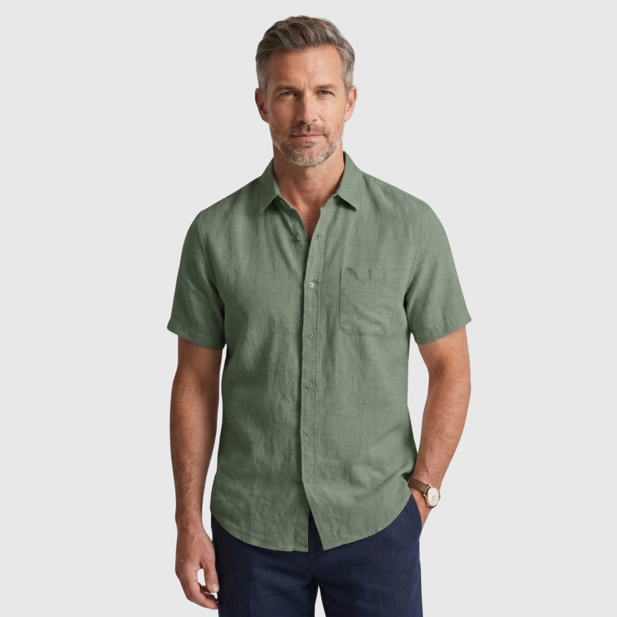 Chemise homme lin manches courtes col boutonné coupe décontractée été