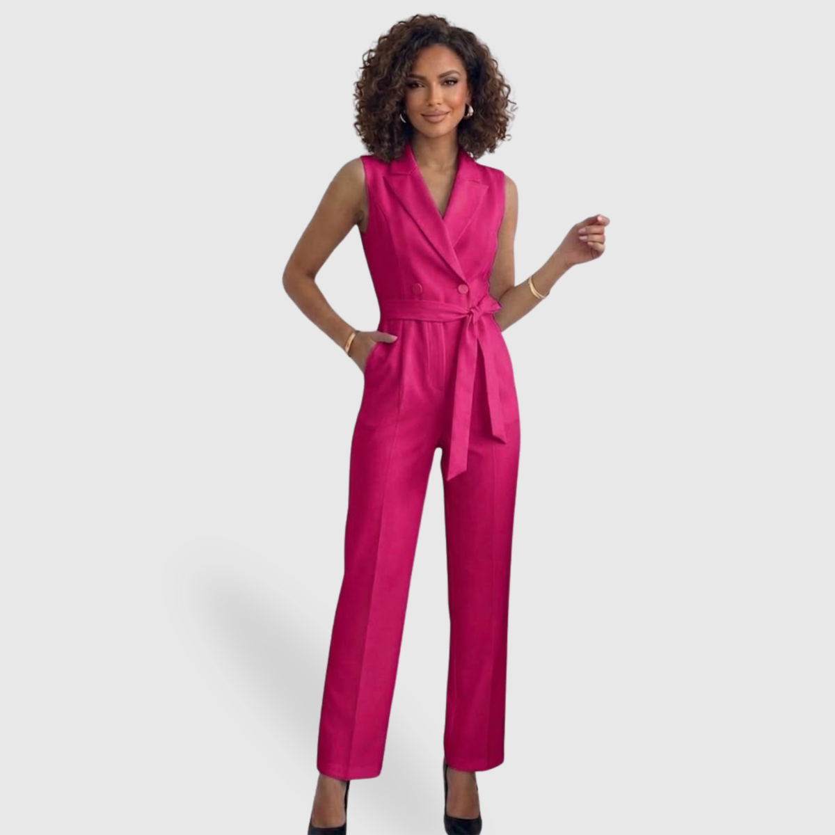 Combinaison femme élégante pantalon taille haute sans manches coupe fluide