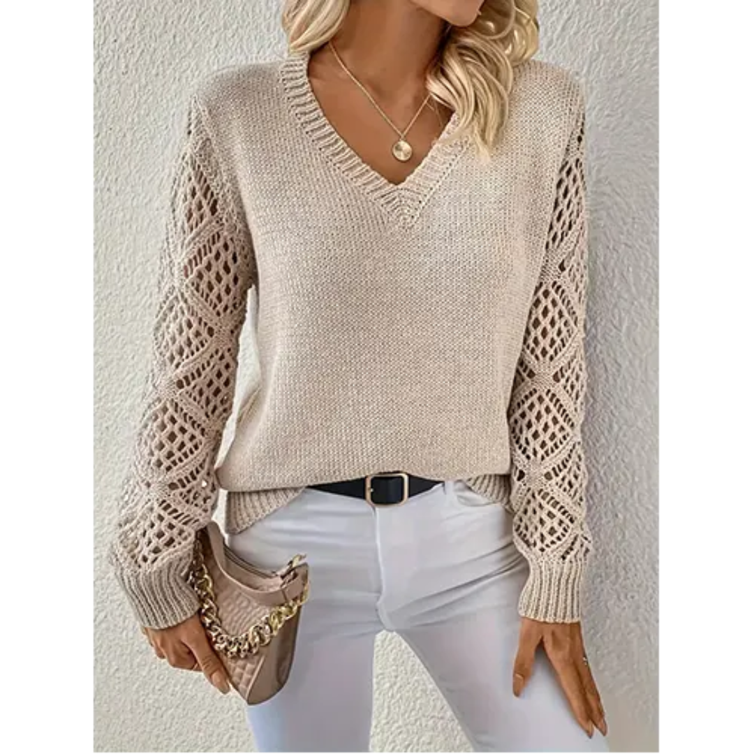 Pull Col en V Manches Longues Maille Douce pour Femme