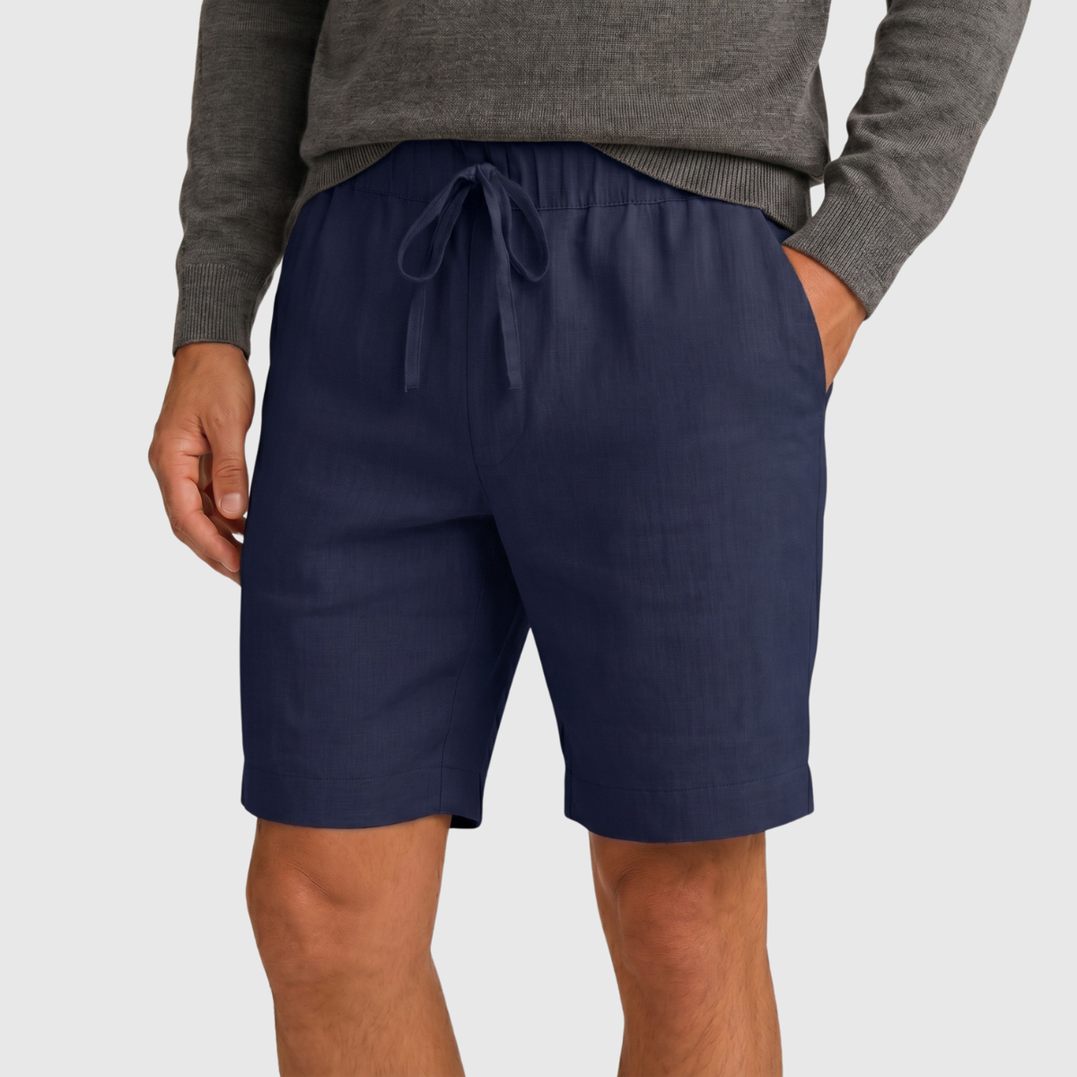 Short homme lin taille élastique cordon