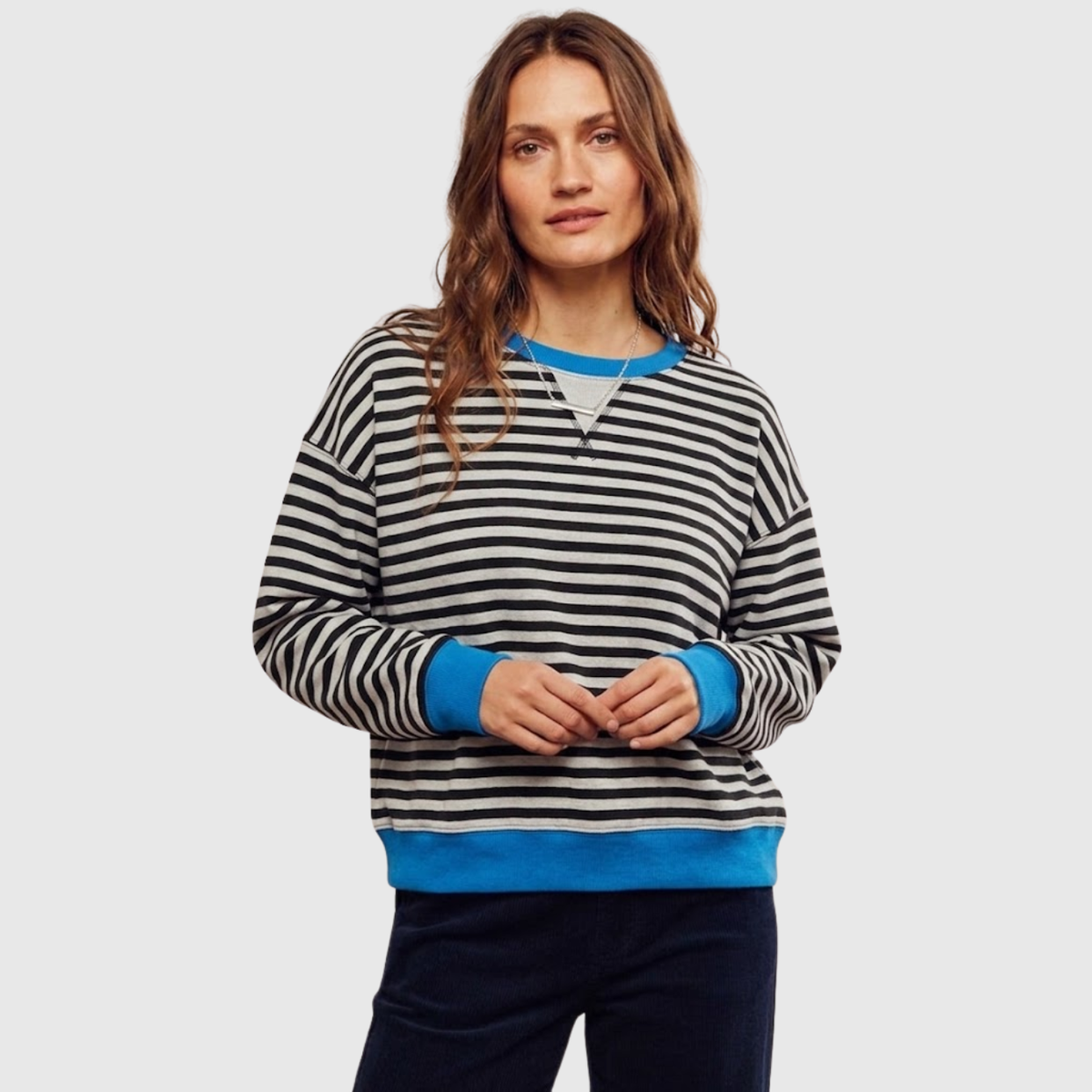Sweat oversize femme rayé col rond manches longues coupe ample