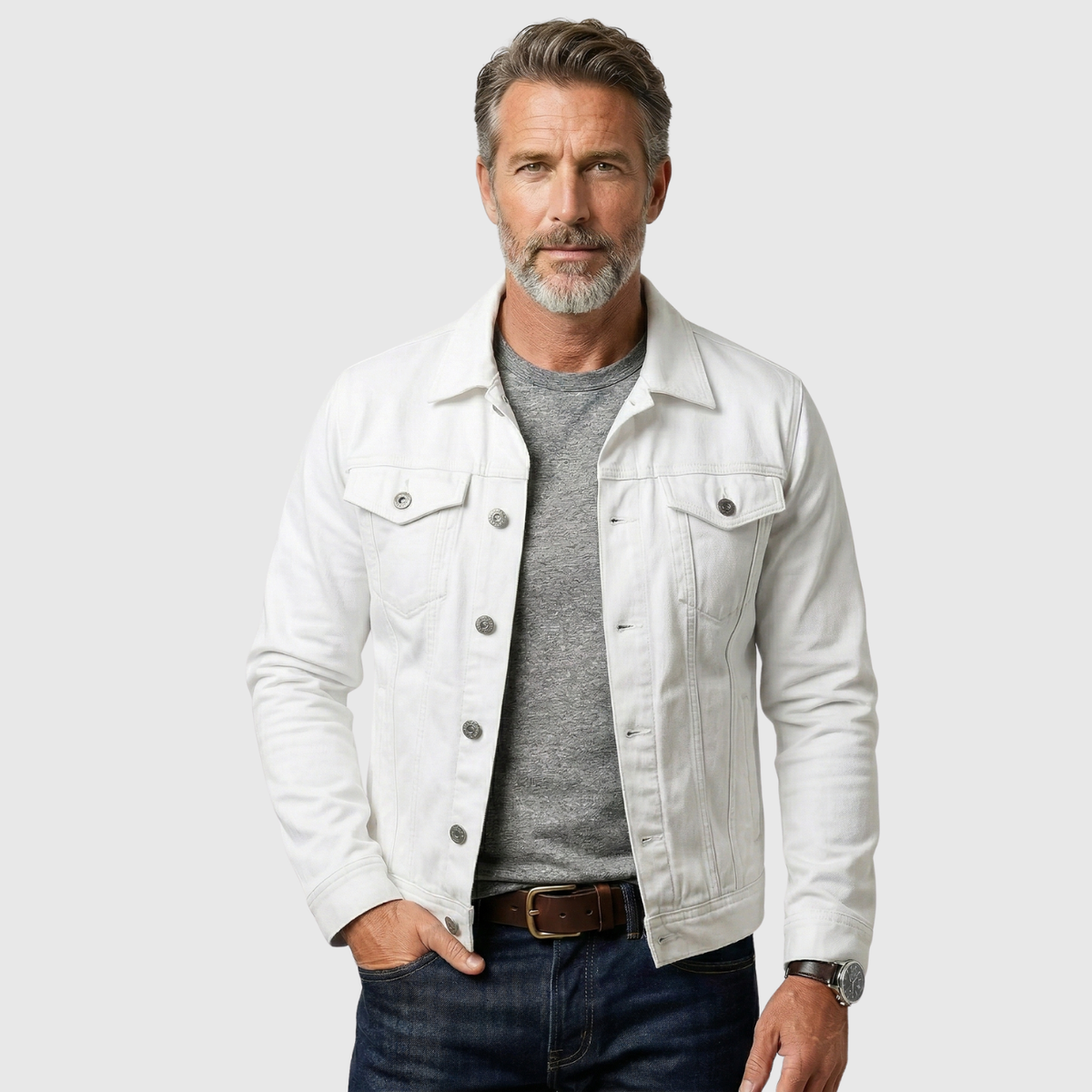 Veste en jean homme coupe classique boutonnée col chemise poches poitrine