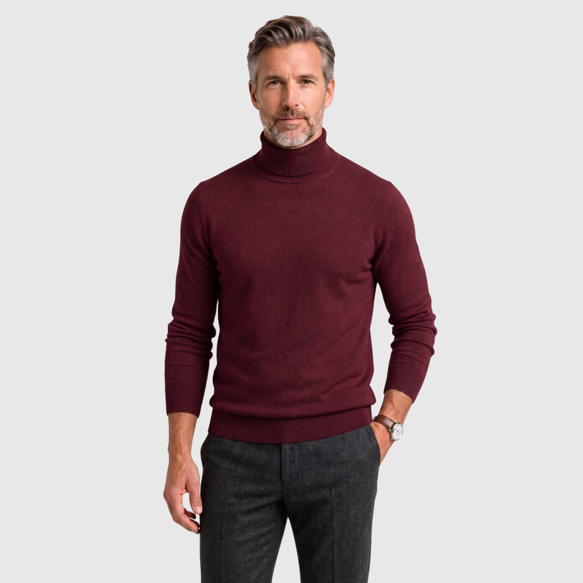 Pull col roulé homme laine vierge manches longues coupe ajustée