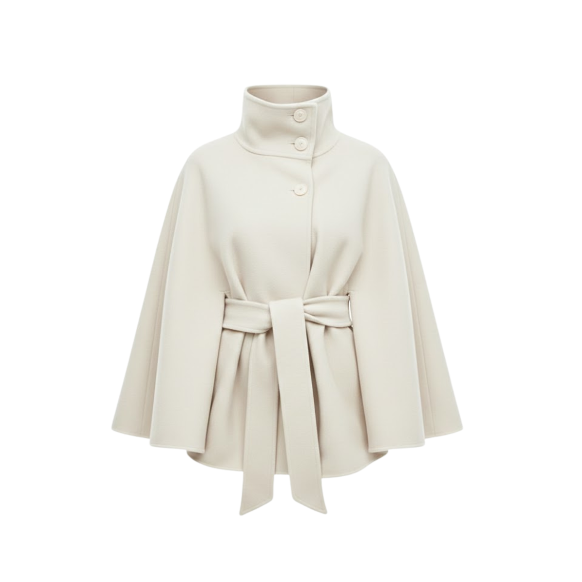 Manteau cape femme structuré ceinture col montant élégant