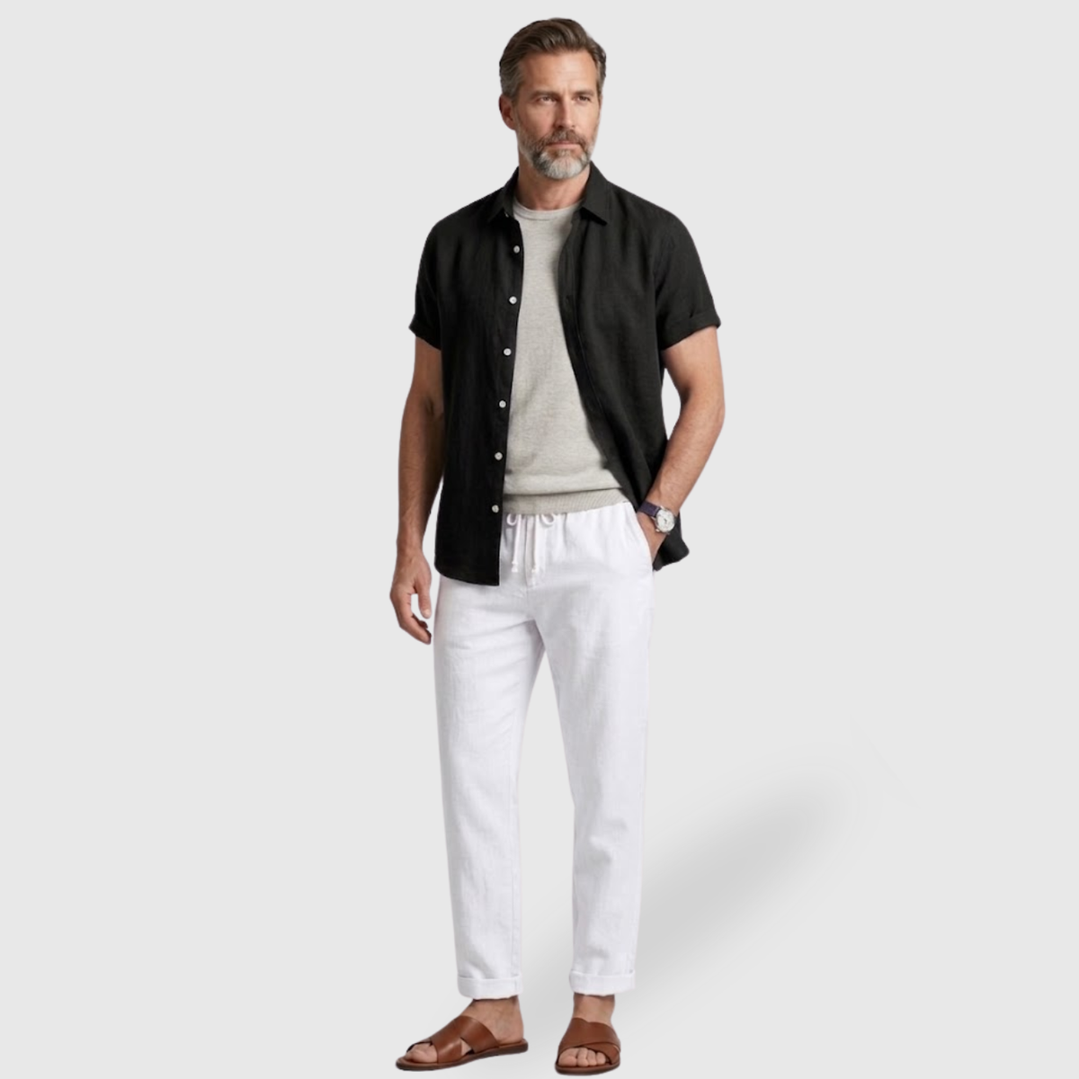 Ensemble homme été lin chemise manches courtes et pantalon léger