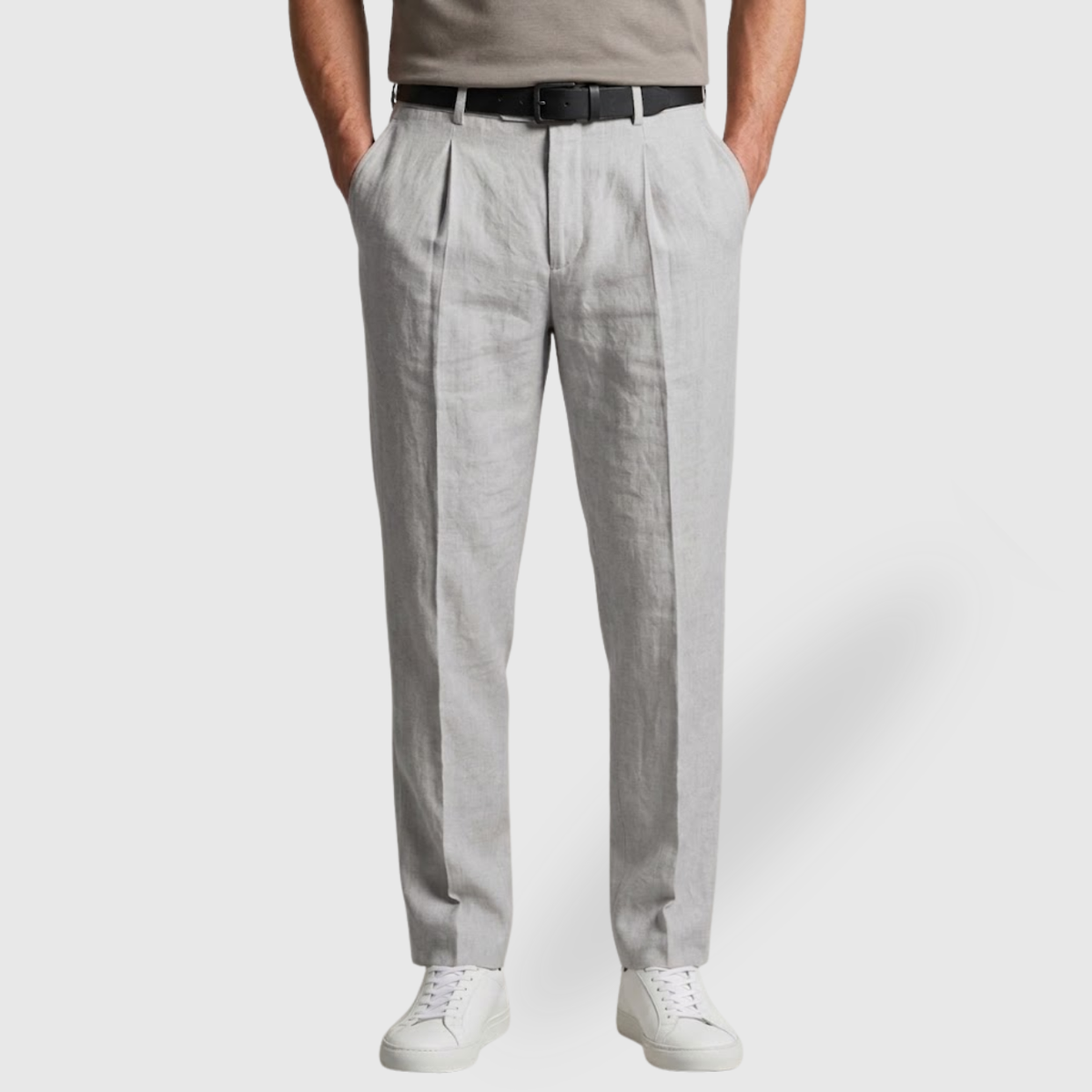 Pantalon en lin homme coupe droite taille élastique cordon ajustable
