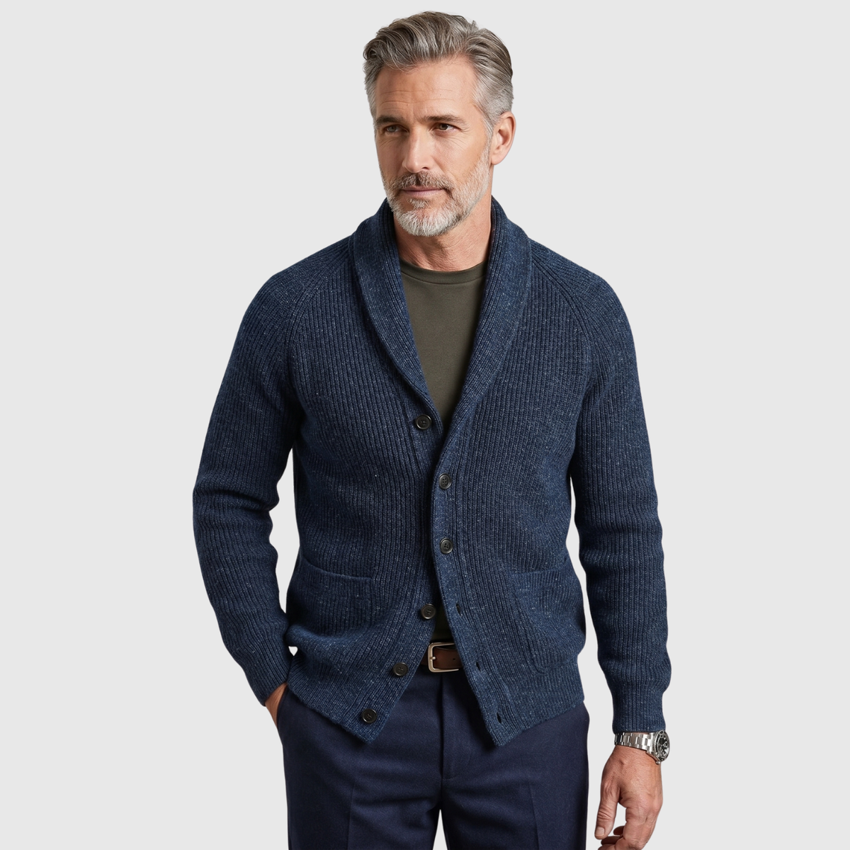Gilet homme laine col V boutonné manches longues coupe droite