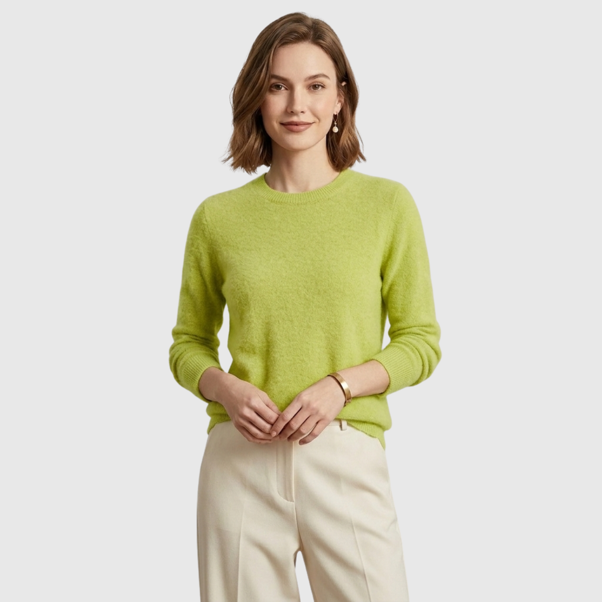 Pull femme cachemire col rond manches longues coupe droite
