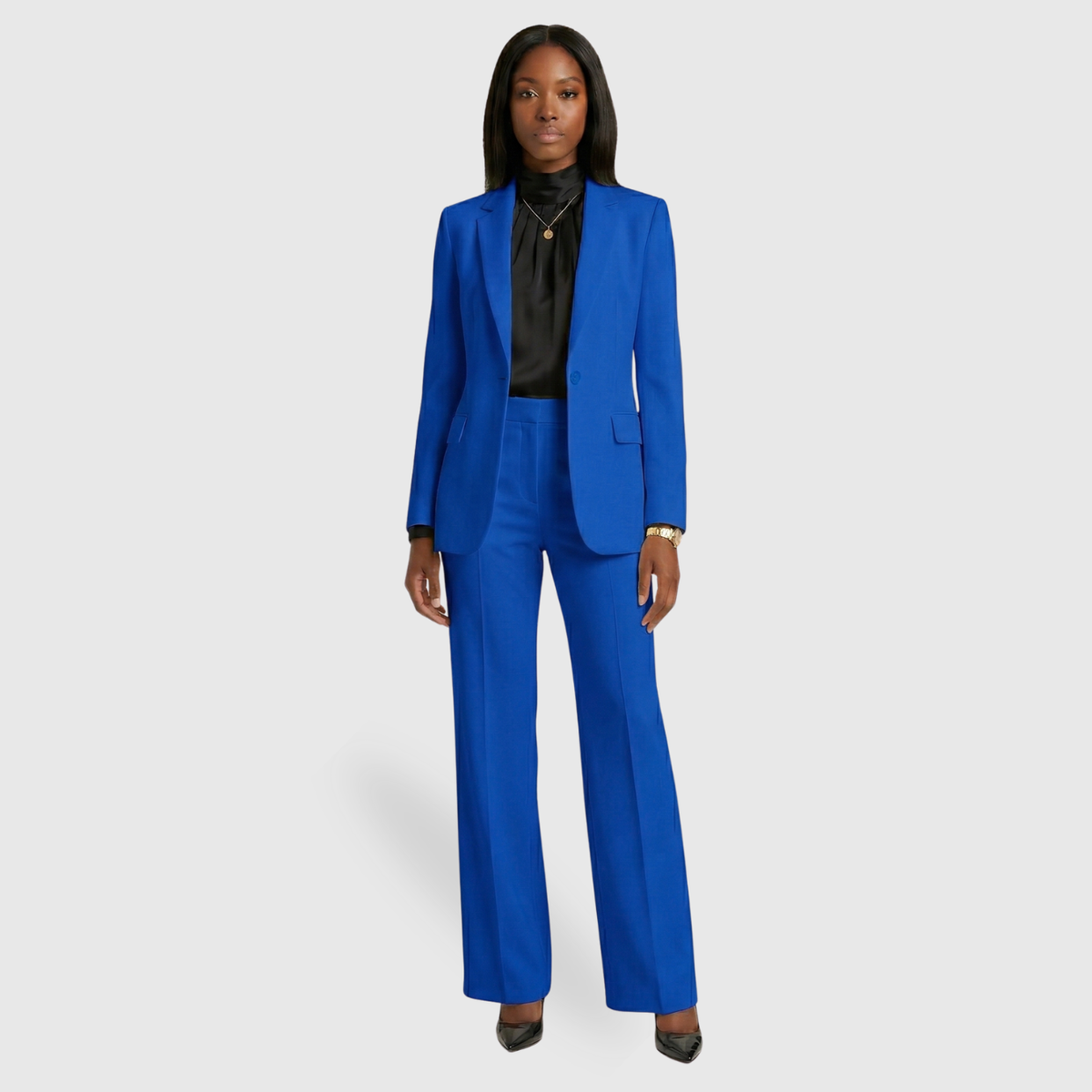 Ensemble tailleur femme blazer ajusté pantalon large fermeture boutonnée