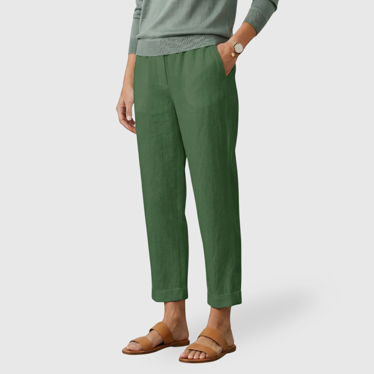 Pantalon femme fluide taille élastique coupe ample jambes larges été léger