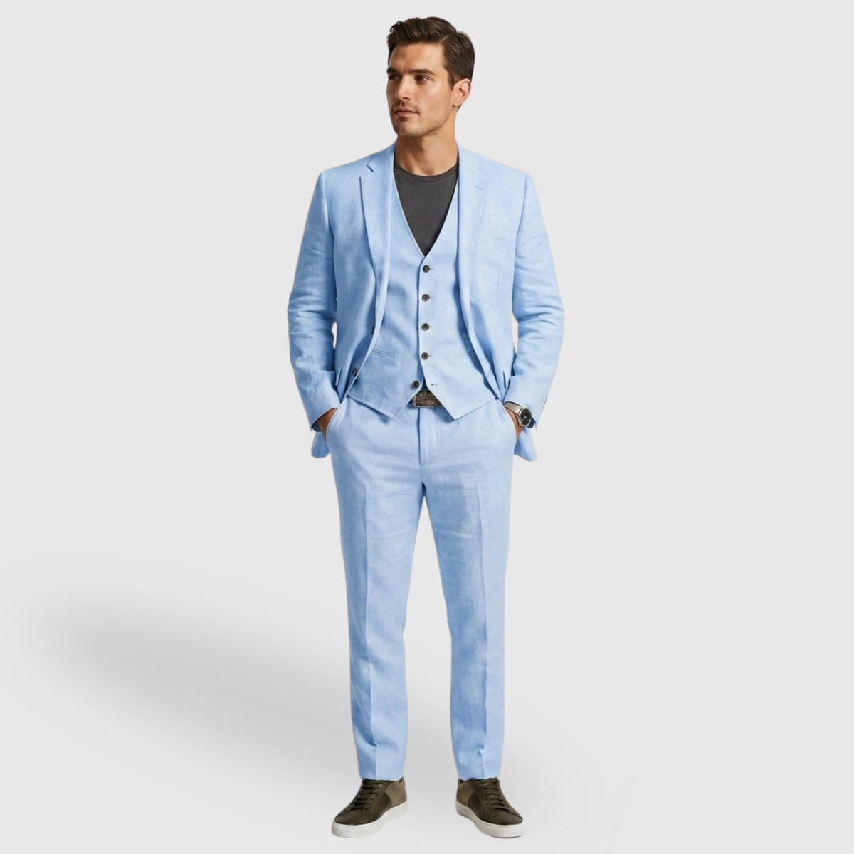 Costume homme trois pièces coupe ajustée veste gilet pantalon
