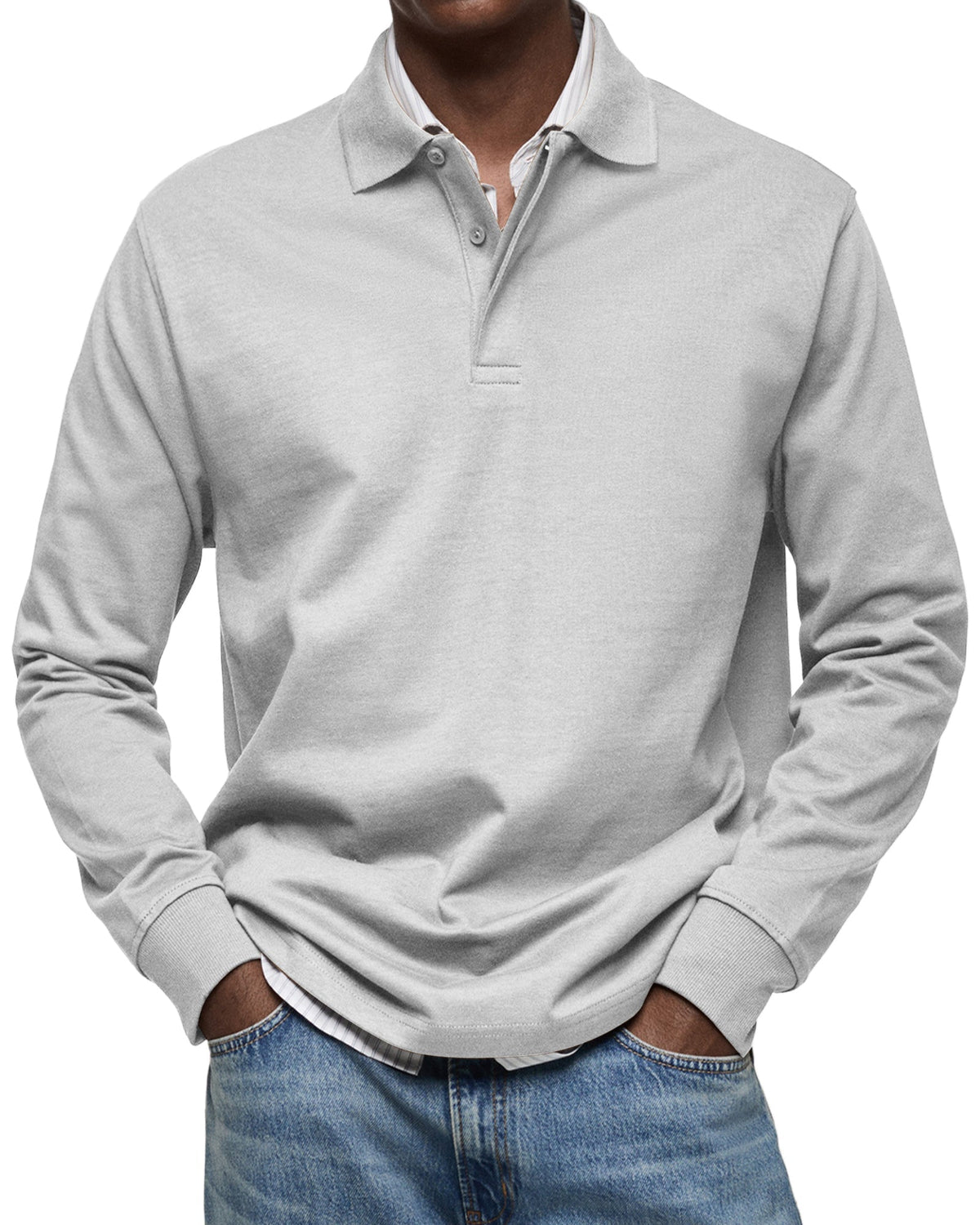 Polo homme luxe manches longues coupe ajustée style soigné