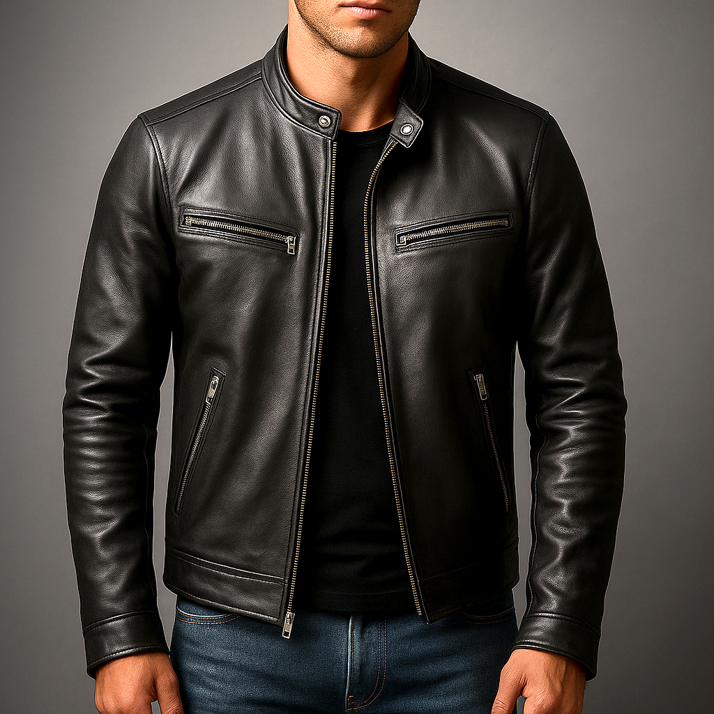 Chaqueta de cuero urbana informal para hombre, de estilo vintage, con forro de algodón y cremallera