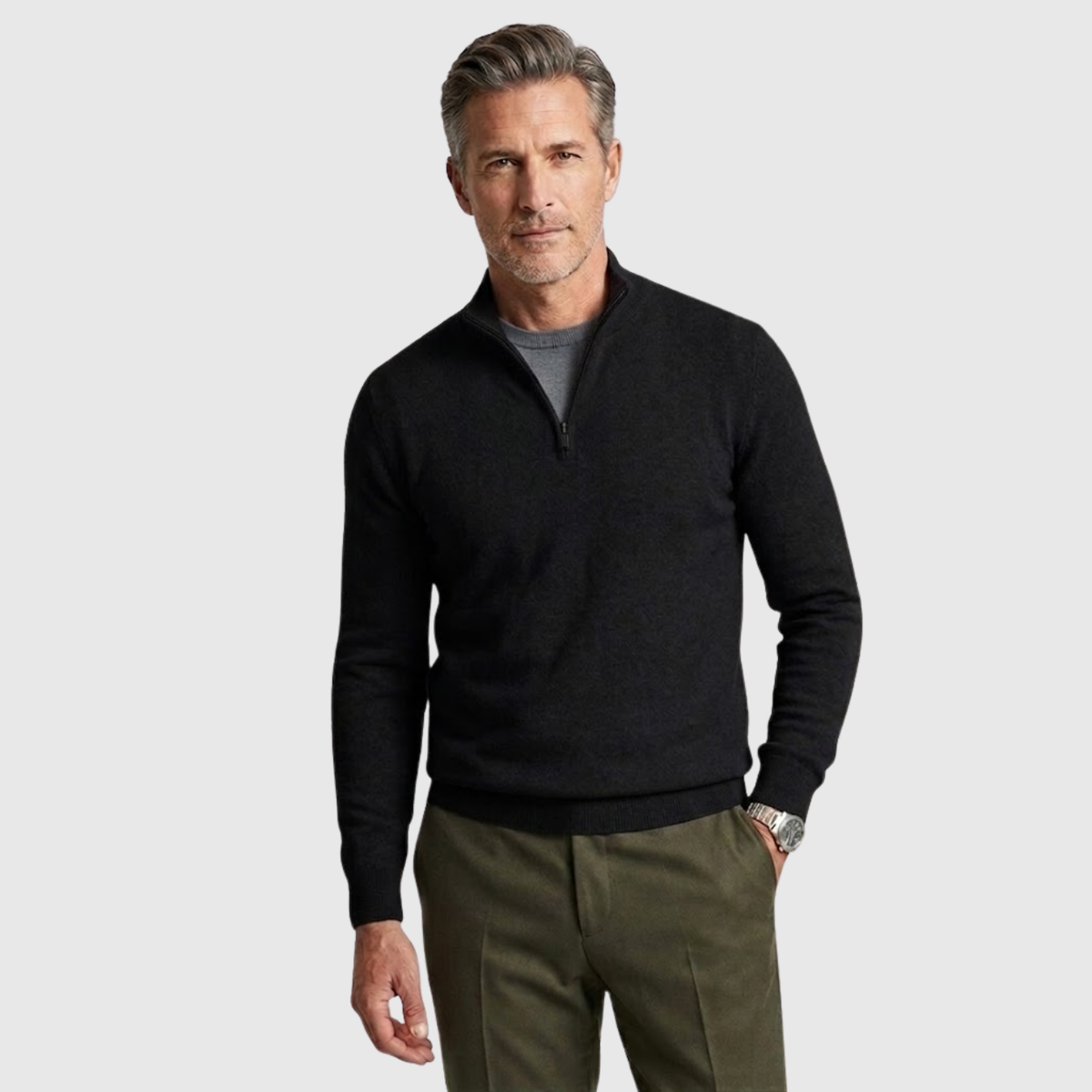 Pull homme col camionneur demi-zip manches longues coupe casual