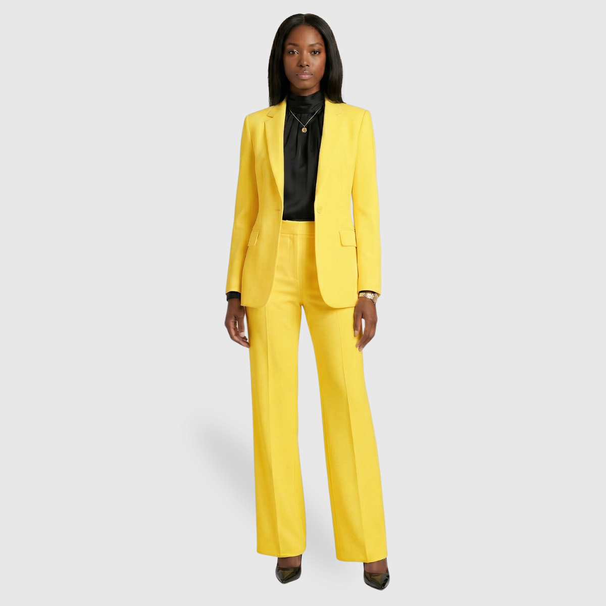 Ensemble tailleur femme blazer ajusté pantalon large fermeture boutonnée