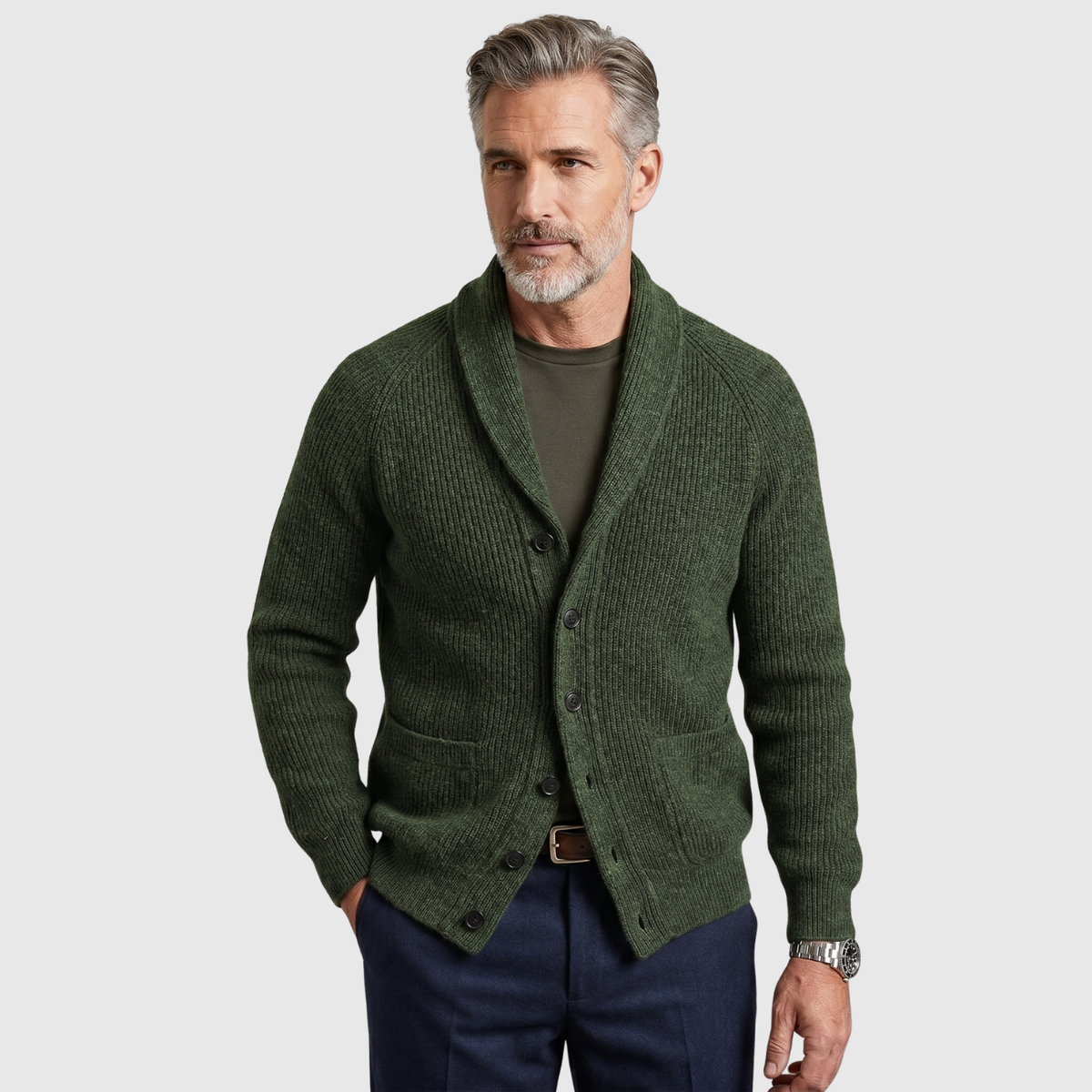 Gilet homme laine col V boutonné manches longues coupe droite