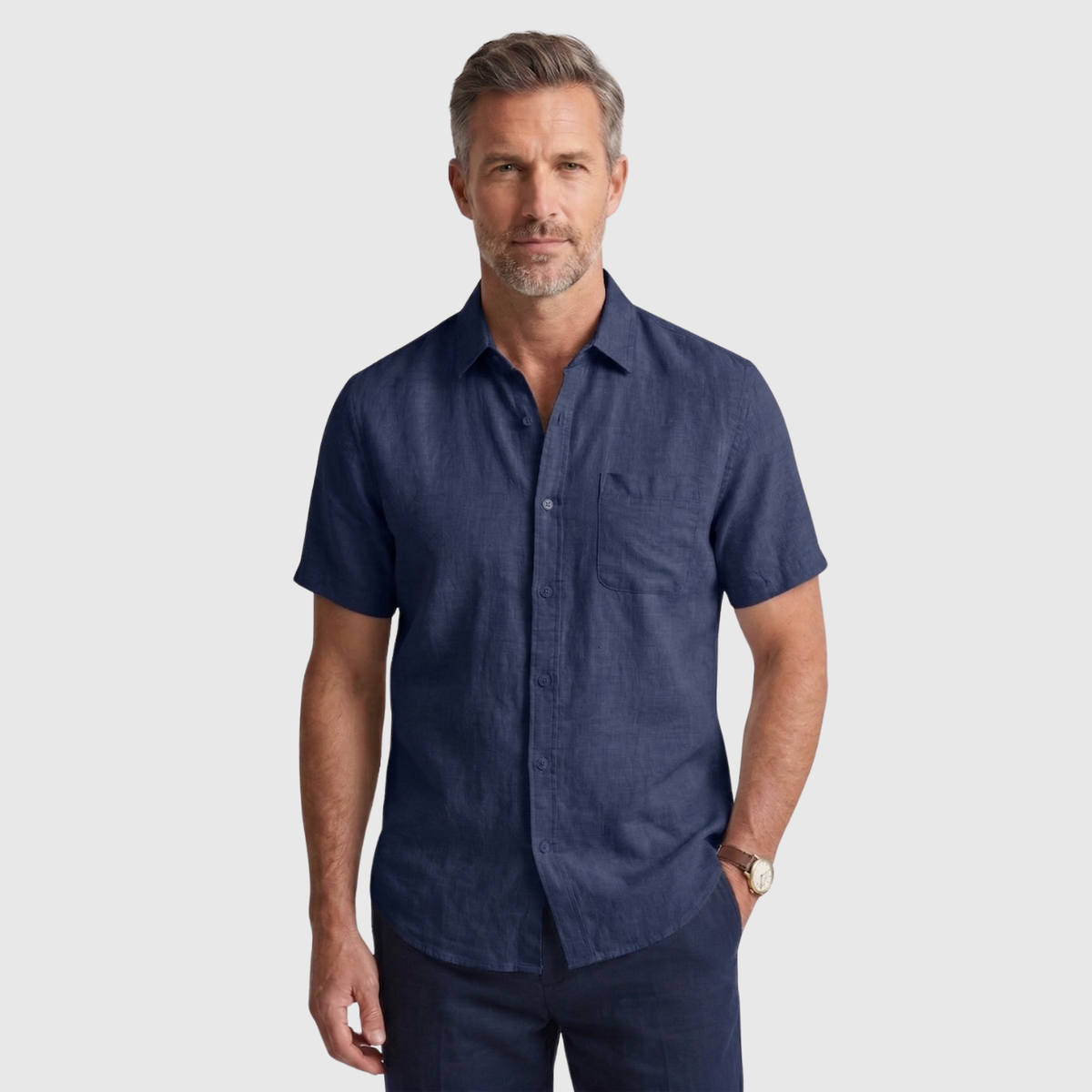 Chemise homme lin manches courtes col boutonné coupe décontractée été