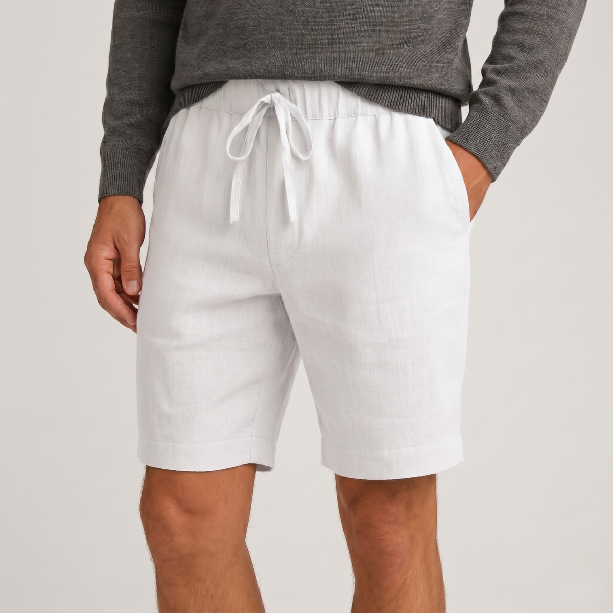 Short homme lin taille élastique cordon