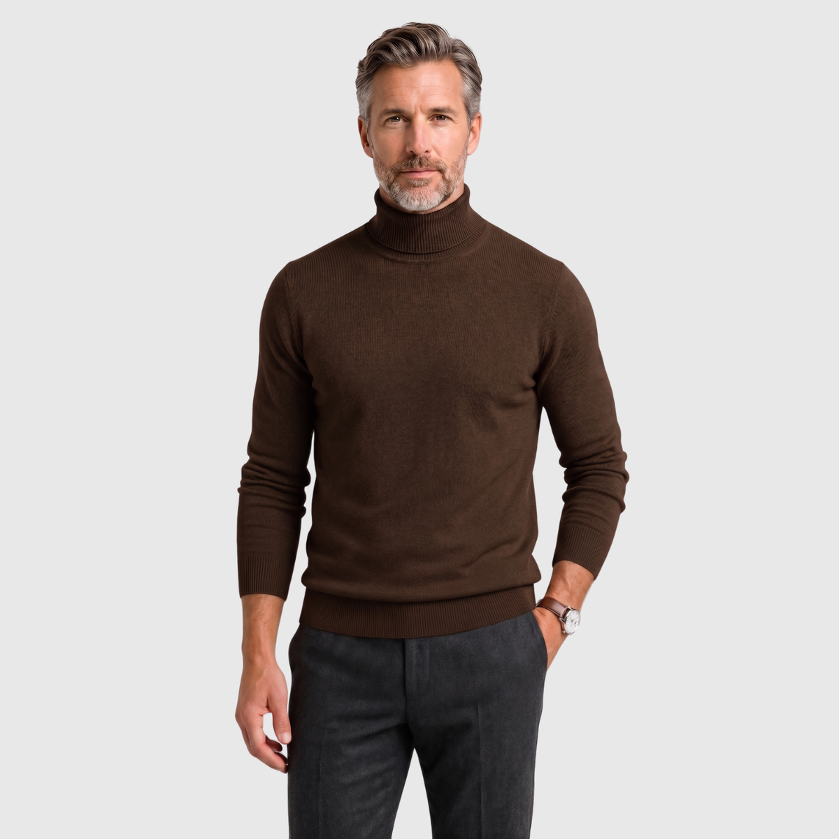 Pull col roulé homme laine vierge manches longues coupe ajustée