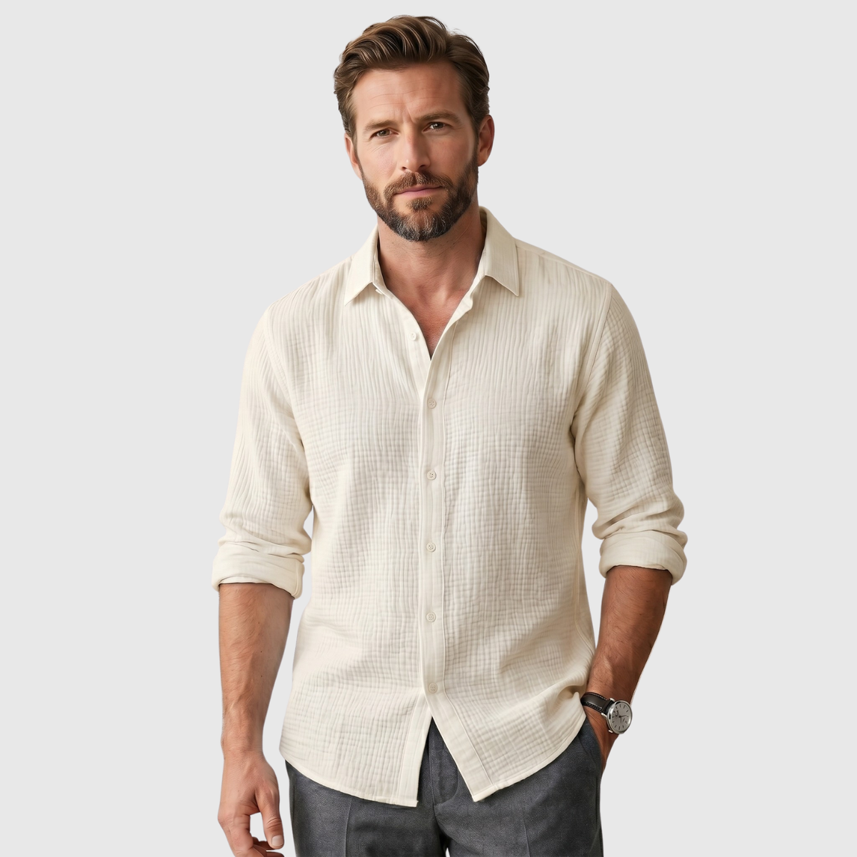 Chemise homme manches longues boutonnée coupe décontractée col classique