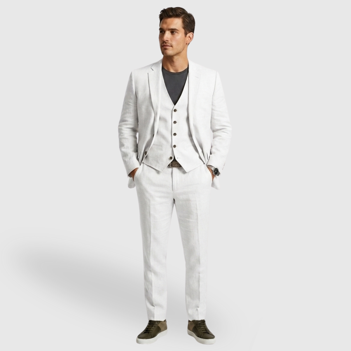 Costume homme trois pièces coupe ajustée veste gilet pantalon