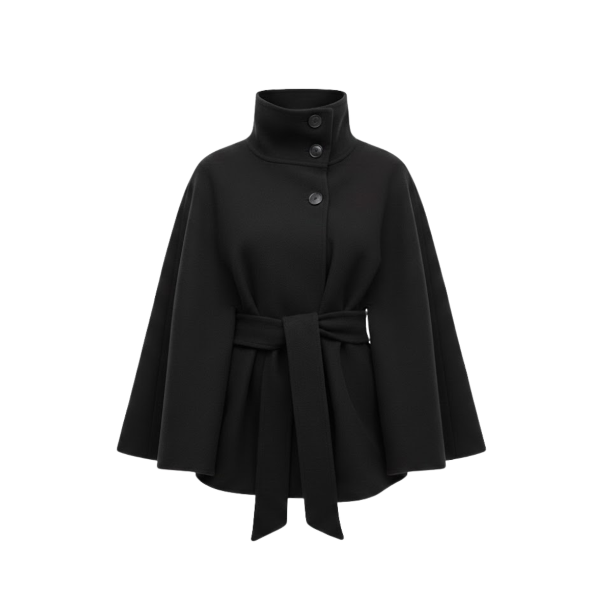 Manteau cape femme structuré ceinture col montant élégant