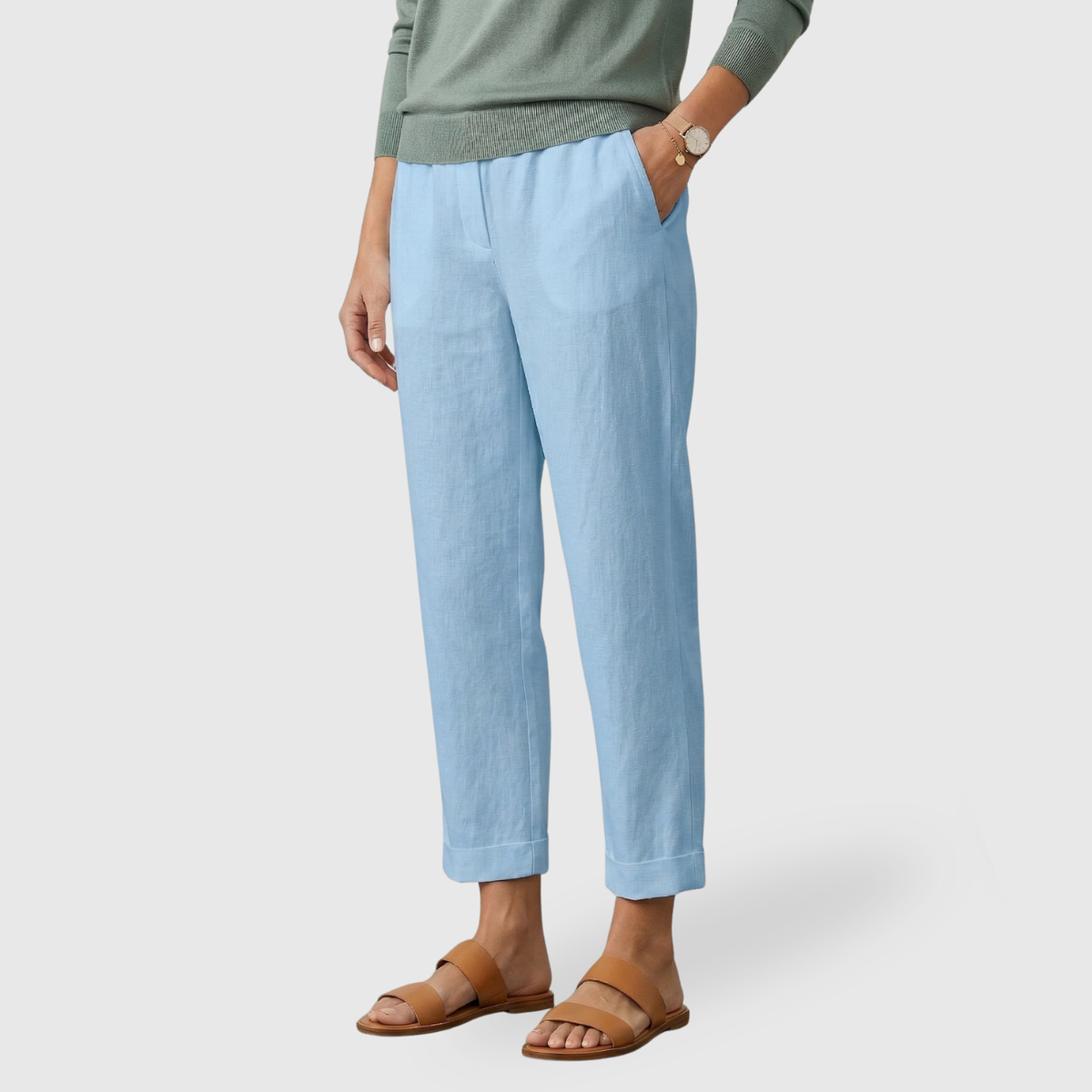 Pantalon femme fluide taille élastique coupe ample jambes larges été léger
