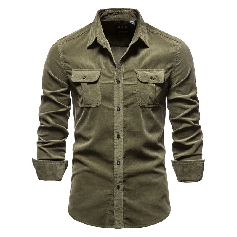 Chemise en Velours Côtelé Coupe Ajustée pour Homme