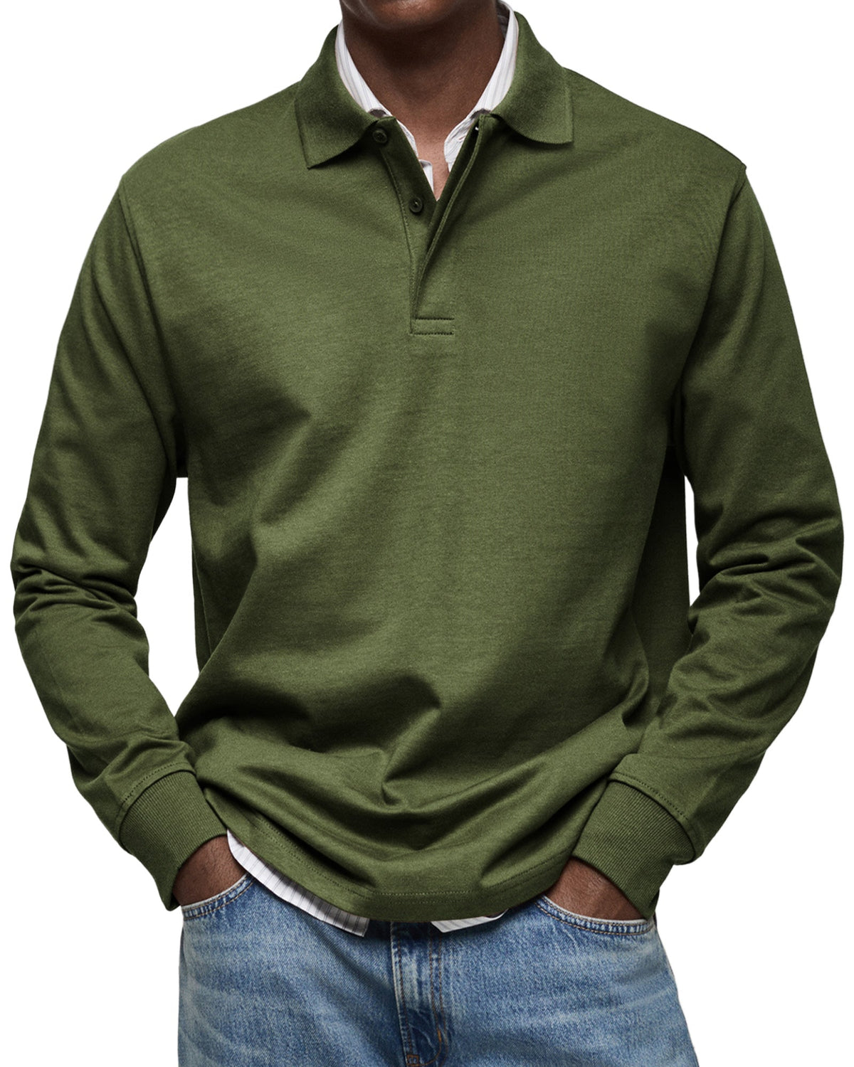 Polo homme luxe manches longues coupe ajustée style soigné