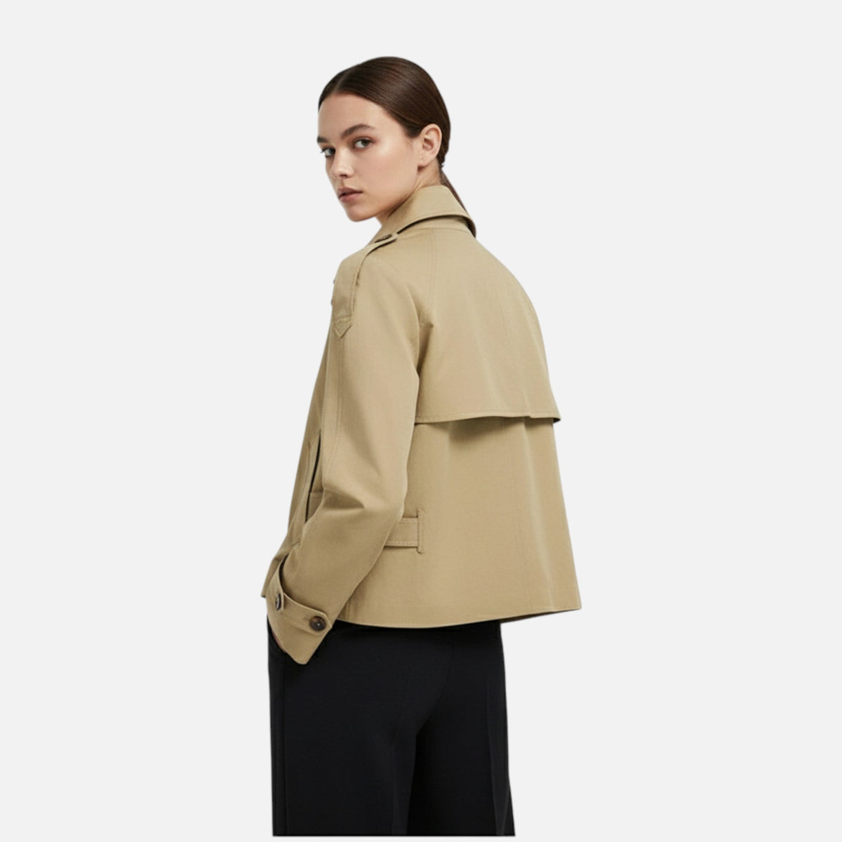 Trench Court en Coton Col Montant Ceinturé pour Femme
